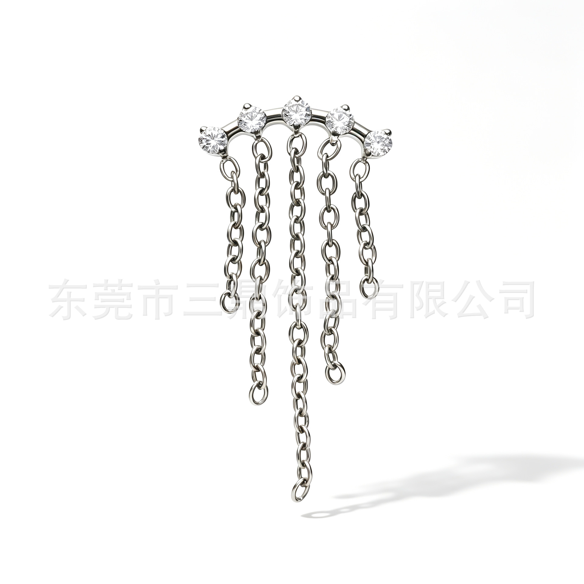 F136 Titanium 链条 Pendant 五连 Cubic Zirconia Ear Stud G23 Implant Grade Titanium Piercing Jewelry Helix Cartilage Stud Ear 蜗钉
