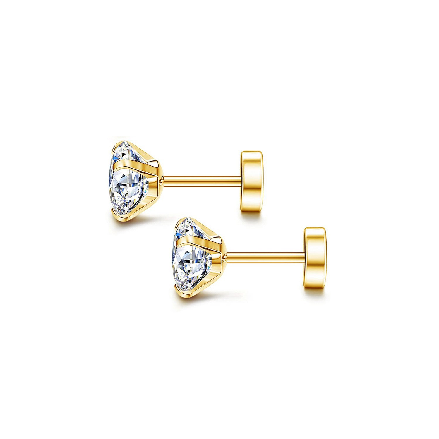 316L Surgical Steel Flat Back Cubic Zirconia Ear Stud 圆饼 Helix Cartilage Stud Ear 蜗钉 Set External Thread
