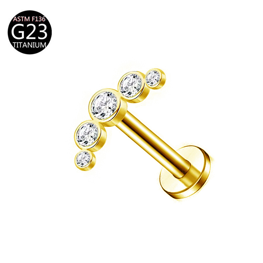厂家 G23 Titanium 穿孔 Labret Stud Ear Stud Brass Studded Cubic Zirconia 链条叶子F136 Titanium Alloy Ear Stud