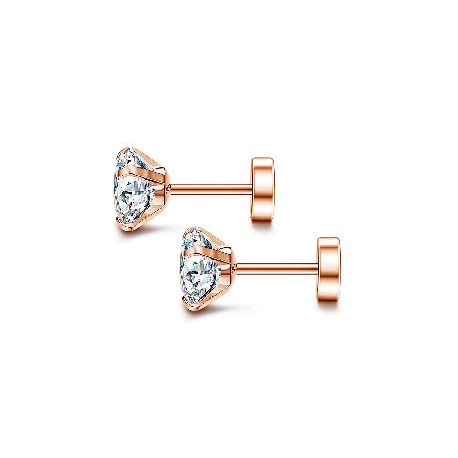 316L Surgical Steel Flat Back Cubic Zirconia Ear Stud 圆饼 Helix Cartilage Stud Ear 蜗钉 Set External Thread