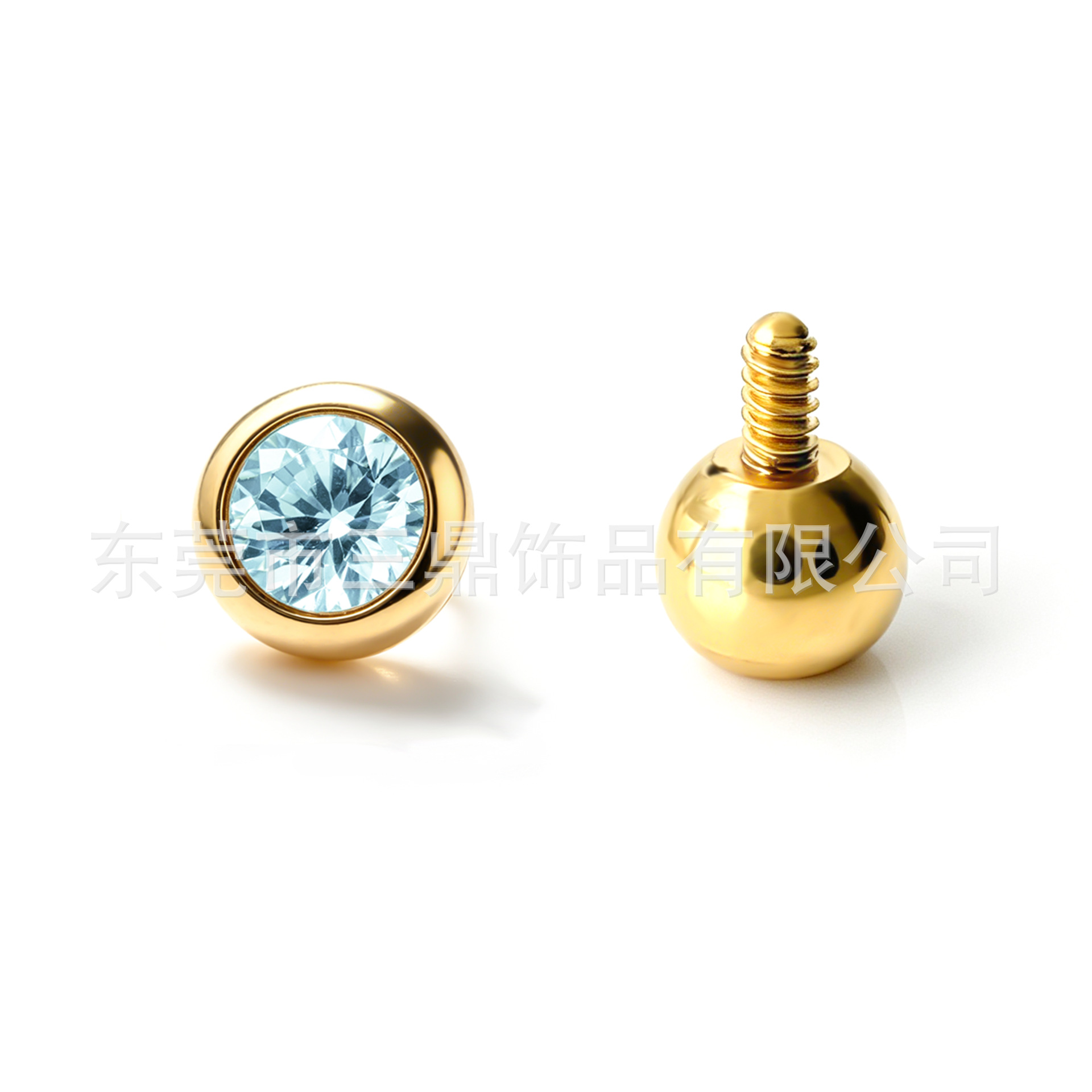 F136钛3.0mm迷你小小金豆锆石耳钉18K镀金鼻钉唇钉G23钛合金穿刺