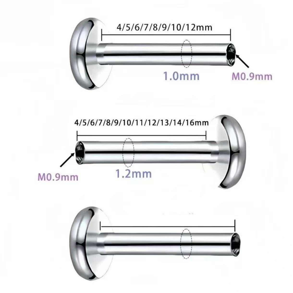 F136 Titanium Alloy 底 Barbell Labret Stud Ear Stud 底座0.9牙 Internal Thread 人体 Piercing Jewelry 替换 Barbell Accessories