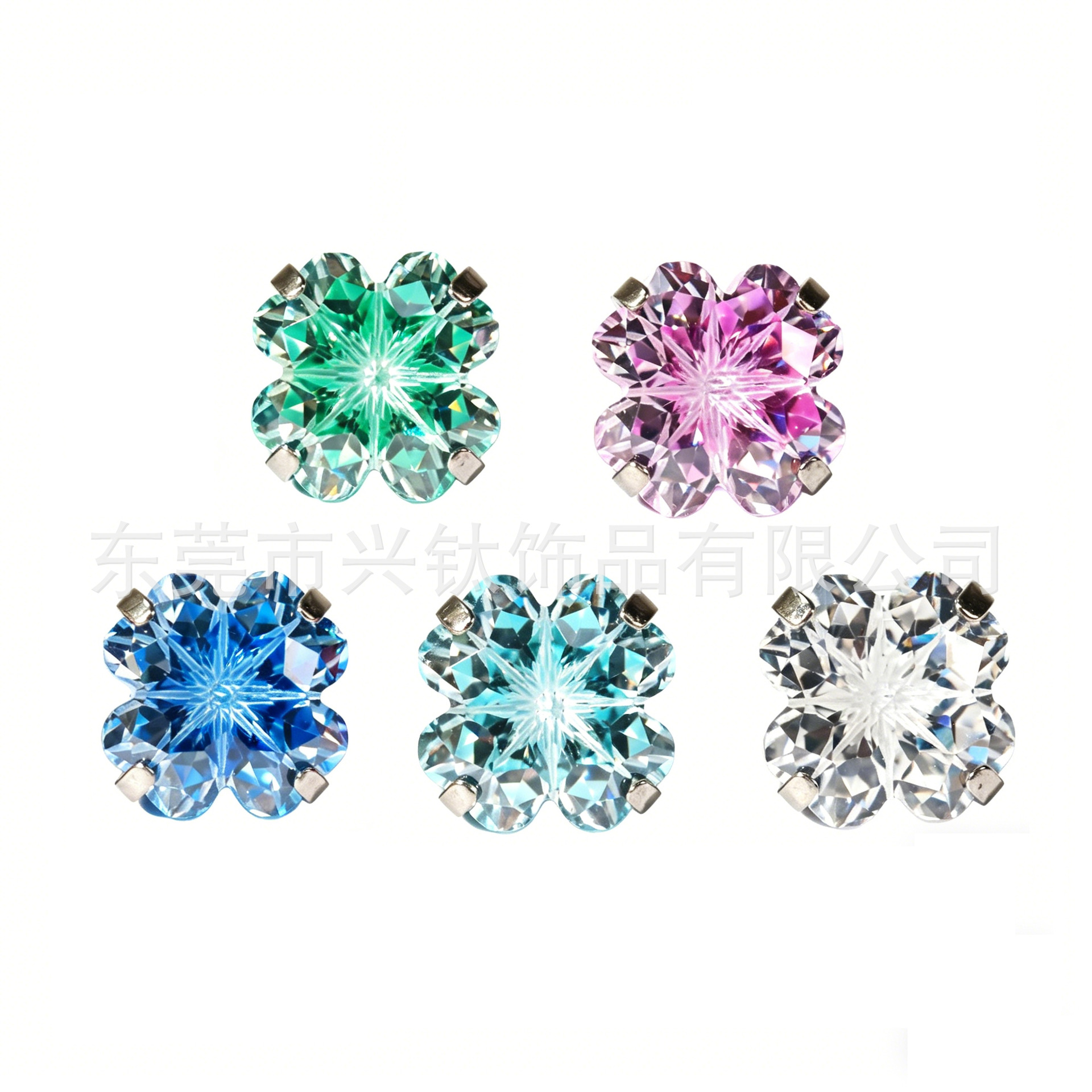 F136 Titanium Alloy 四叶草 Cubic Zirconia Ear Stud 圆底 Prong Studded 渐变G23 Ear Stud Helix Cartilage Stud Ear 蜗钉穿孔