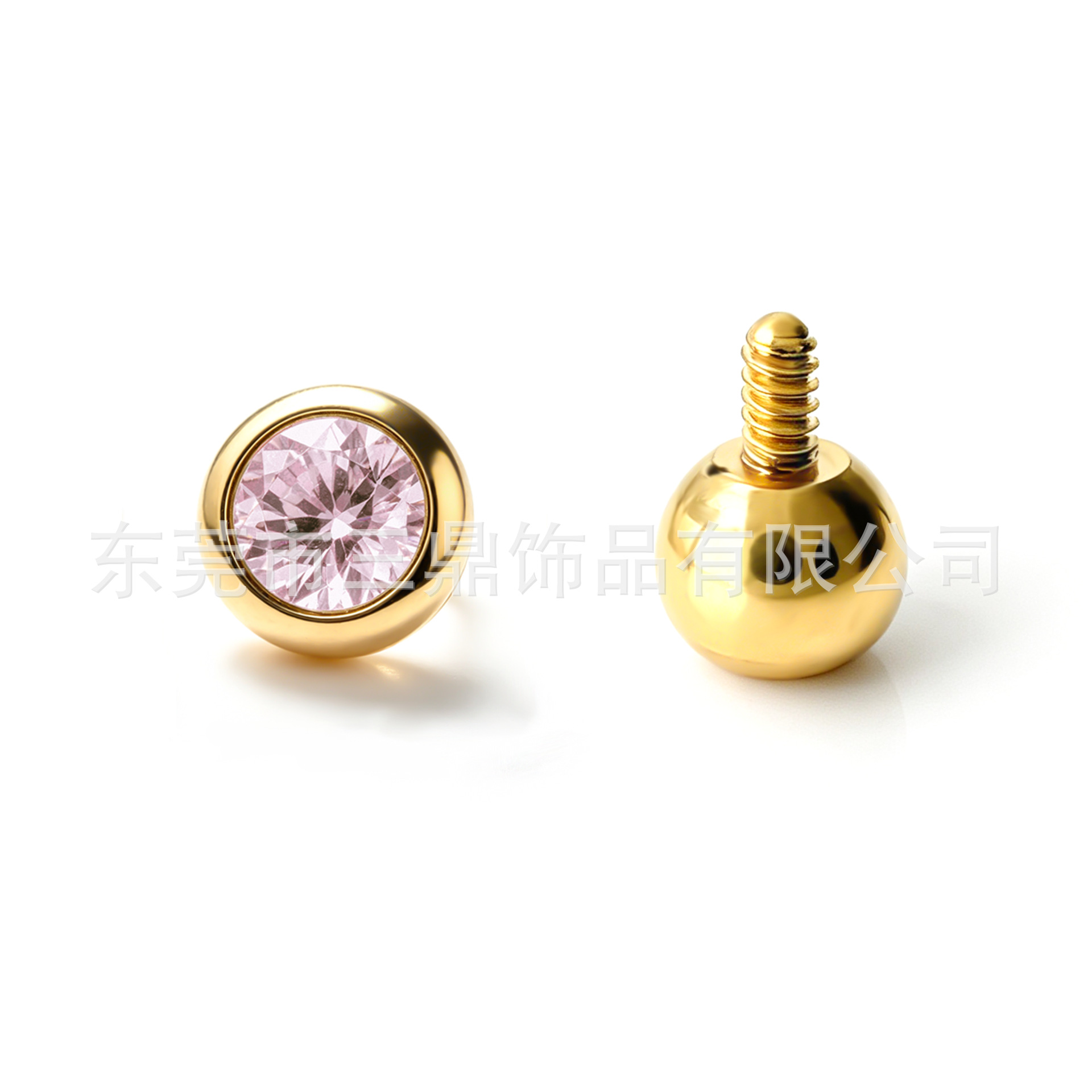 F136钛3.0mm迷你小小金豆锆石耳钉18K镀金鼻钉唇钉G23钛合金穿刺