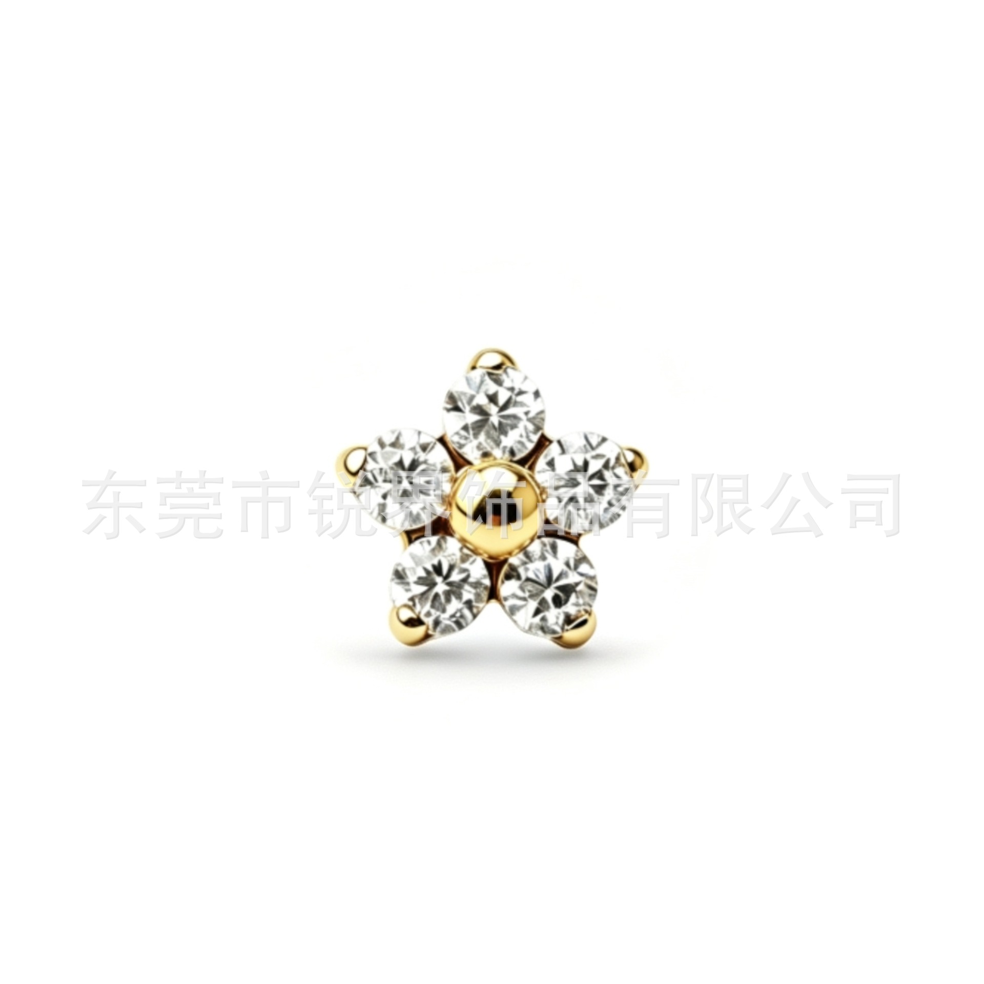F136 Titanium Alloy 超闪 Cubic Zirconia 五瓣小梅 Flower Ear Stud Internal Thread Labret Stud Nose Stud Helix Cartilage Stud Piercing Jewelry
