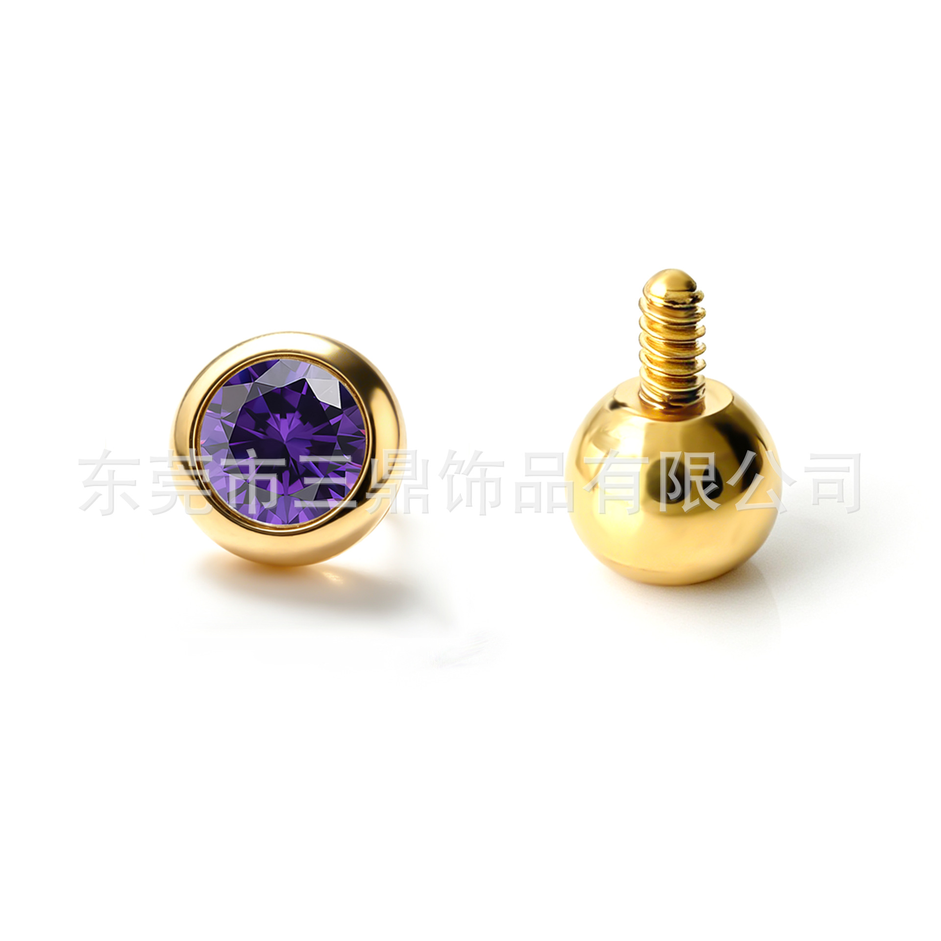F136钛3.0mm迷你小小金豆锆石耳钉18K镀金鼻钉唇钉G23钛合金穿刺