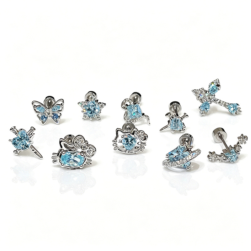 F136 Titanium Alloy Post Ear Stud Women 0.9牙口 Brass 头 Set With Cubic Zirconia 316L Steel Post Helix Cartilage Stud 超闪 Heart Ear 蜗钉 - Copper Body