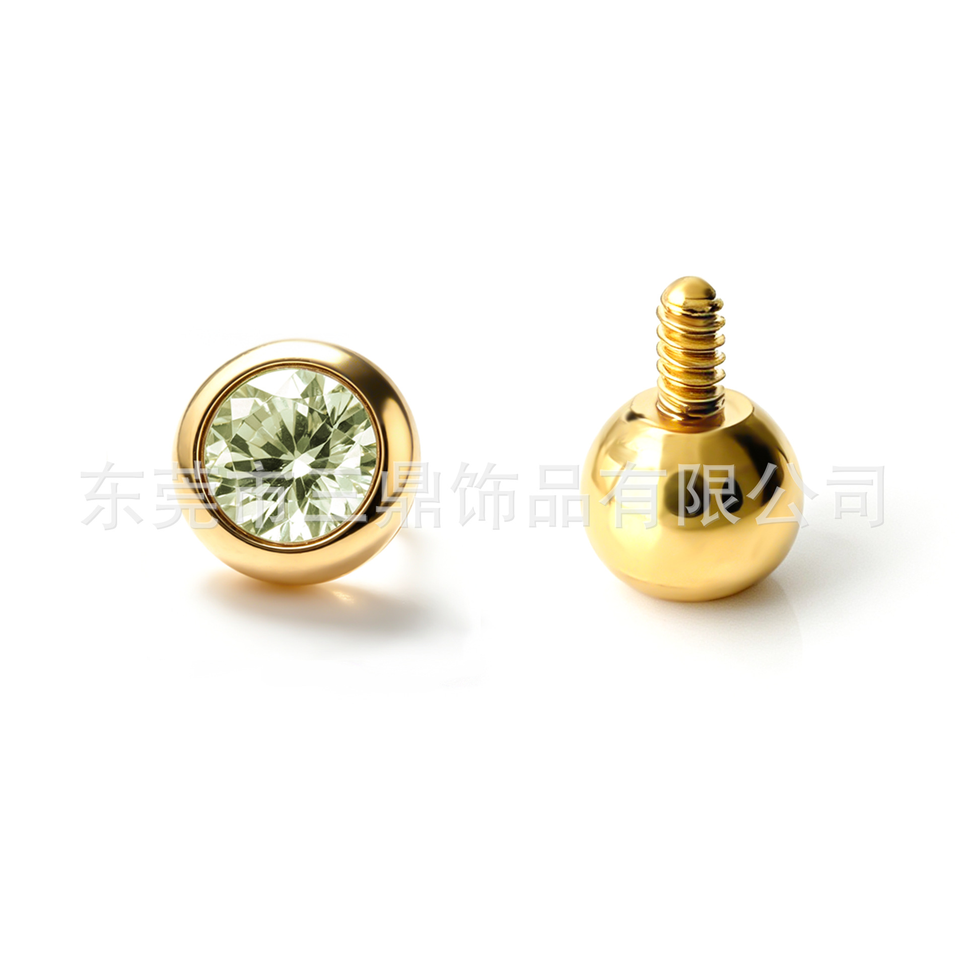 F136钛3.0mm迷你小小金豆锆石耳钉18K镀金鼻钉唇钉G23钛合金穿刺