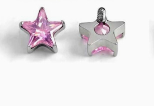 Titanium Alloy 五角 Star 超闪 Cubic Zirconia Labret Stud Internal Thread Ear Stud Helix Cartilage Stud 人体 Piercing Jewelry 头