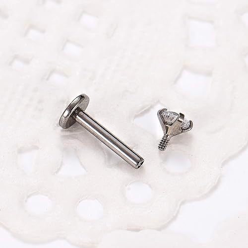 G23 Titanium Four Prong Studded Cubic Zirconia 内牙 Labret Stud F136 Titanium Alloy Ear Stud Helix Cartilage Stud Piercing Jewelry Studded Diamond