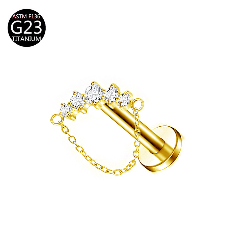 厂家 G23 Titanium 穿孔 Labret Stud Ear Stud Brass Studded Cubic Zirconia 链条叶子F136 Titanium Alloy Ear Stud