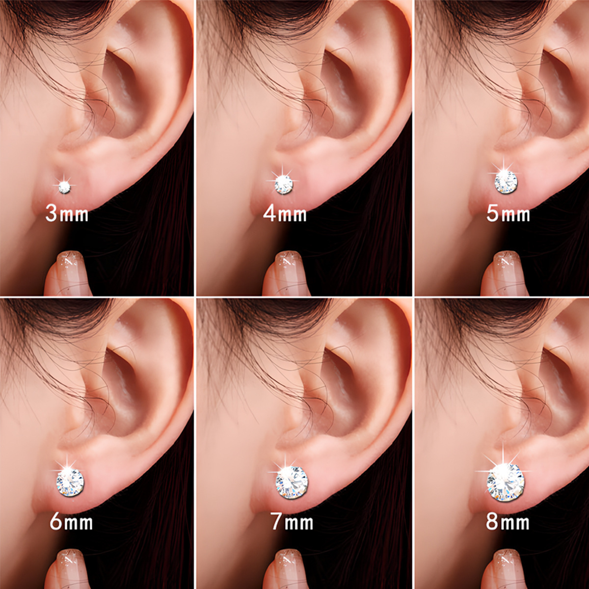 316L Surgical Steel Flat Back Cubic Zirconia Ear Stud 圆饼 Helix Cartilage Stud Ear 蜗钉 Set External Thread