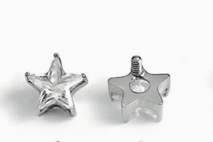 Titanium Alloy 五角 Star 超闪 Cubic Zirconia Labret Stud Internal Thread Ear Stud Helix Cartilage Stud 人体 Piercing Jewelry 头