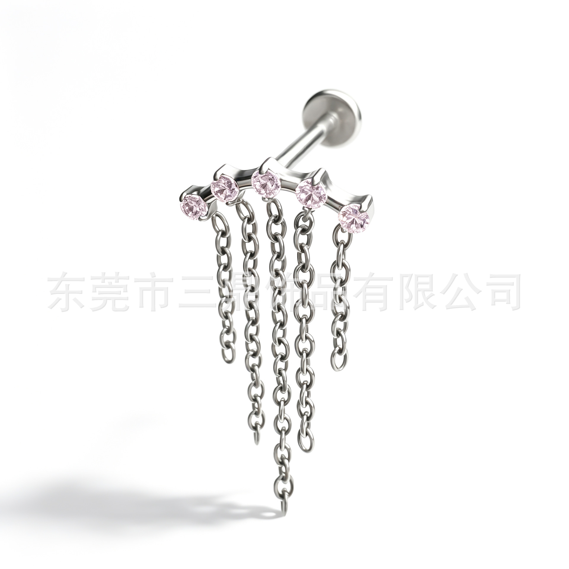 F136 Titanium 链条 Pendant 五连 Cubic Zirconia Ear Stud G23 Implant Grade Titanium Piercing Jewelry Helix Cartilage Stud Ear 蜗钉