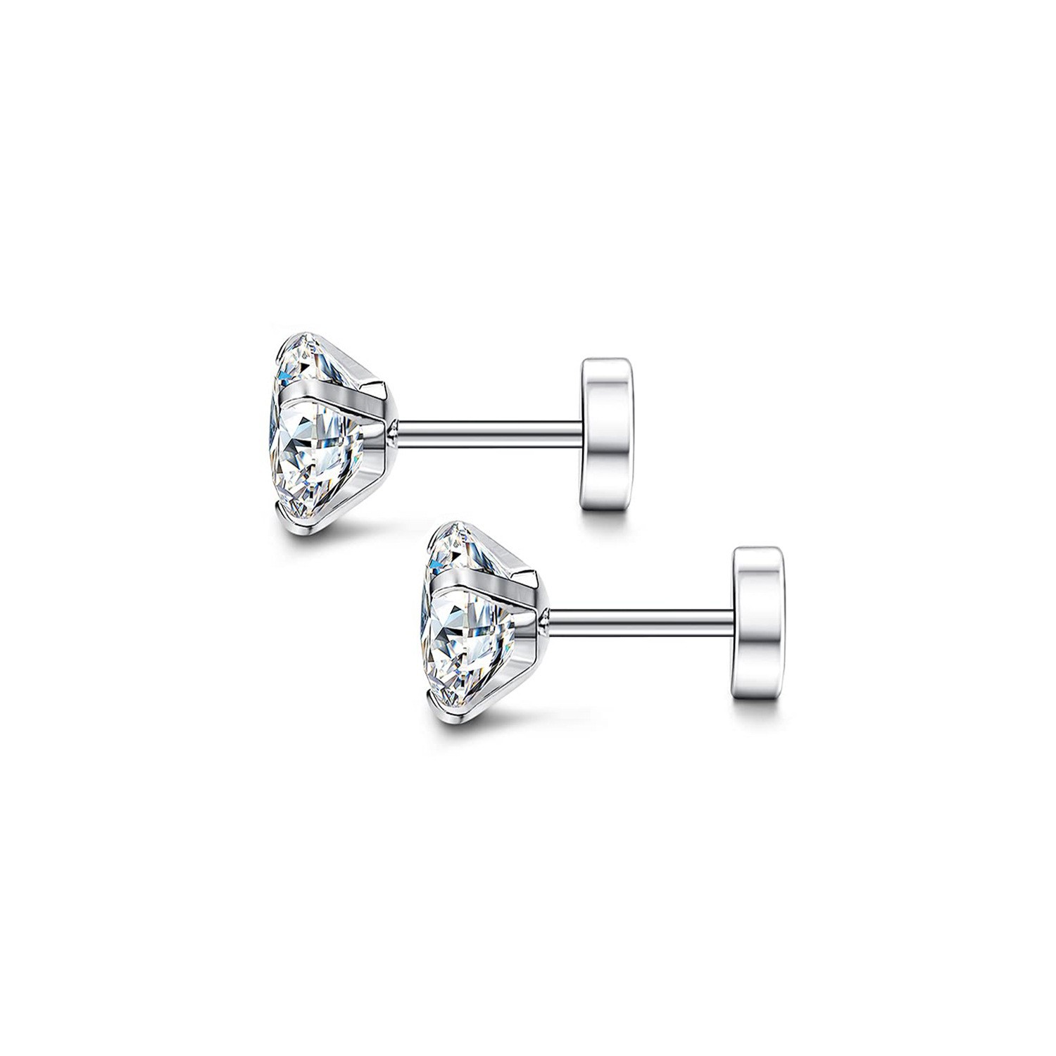 316L Surgical Steel Flat Back Cubic Zirconia Ear Stud 圆饼 Helix Cartilage Stud Ear 蜗钉 Set External Thread