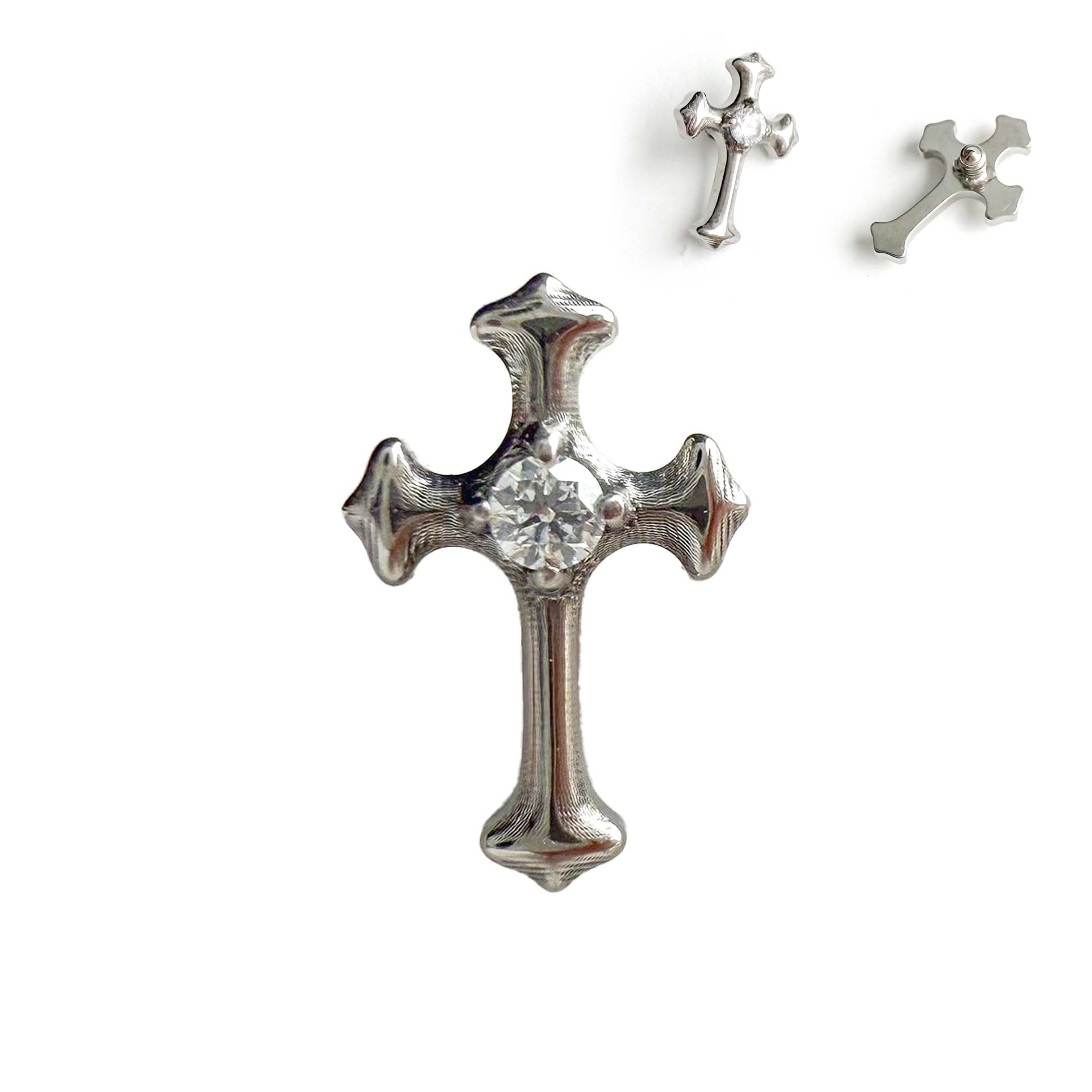 F136 Titanium Chrome Heart Cross Ear Stud Helix Cartilage Piercing