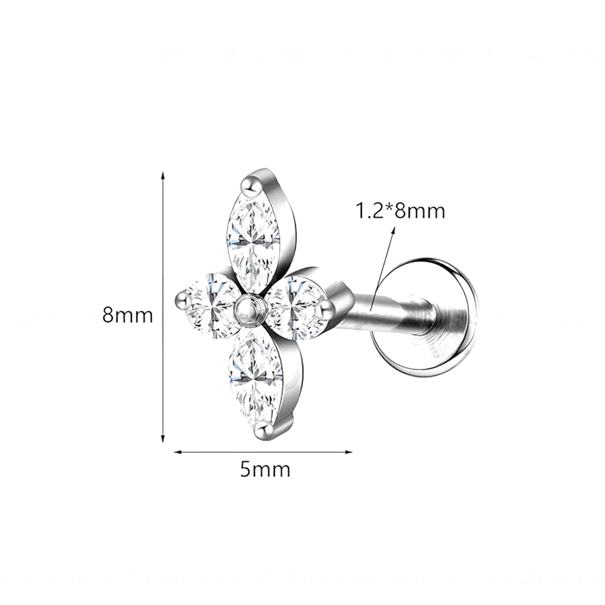F136 Titanium Long Clover Ear Stud Helix Cartilage Piercing