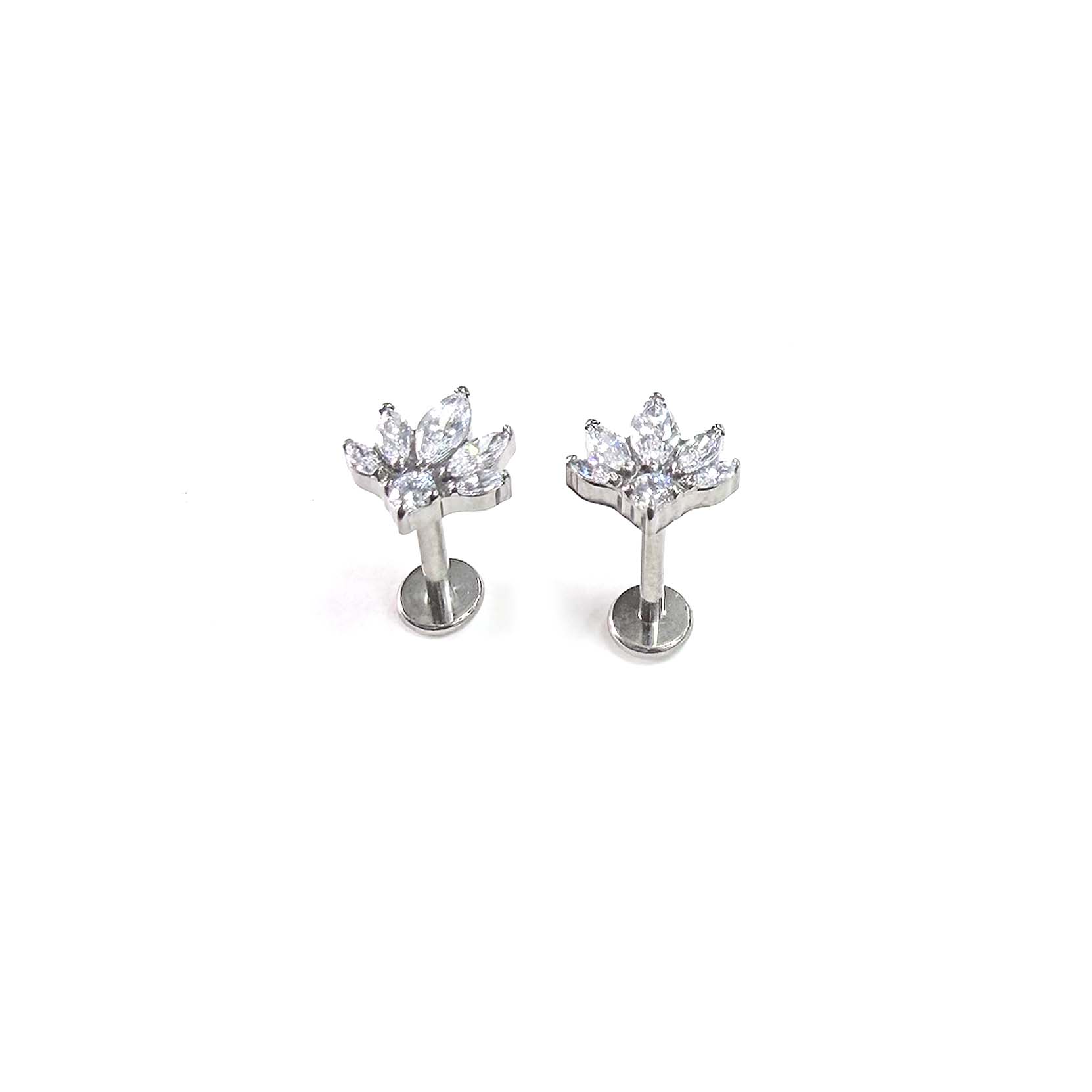 F136 Titanium Marquise & Round CZ Ear Stud Helix Cartilage Piercing