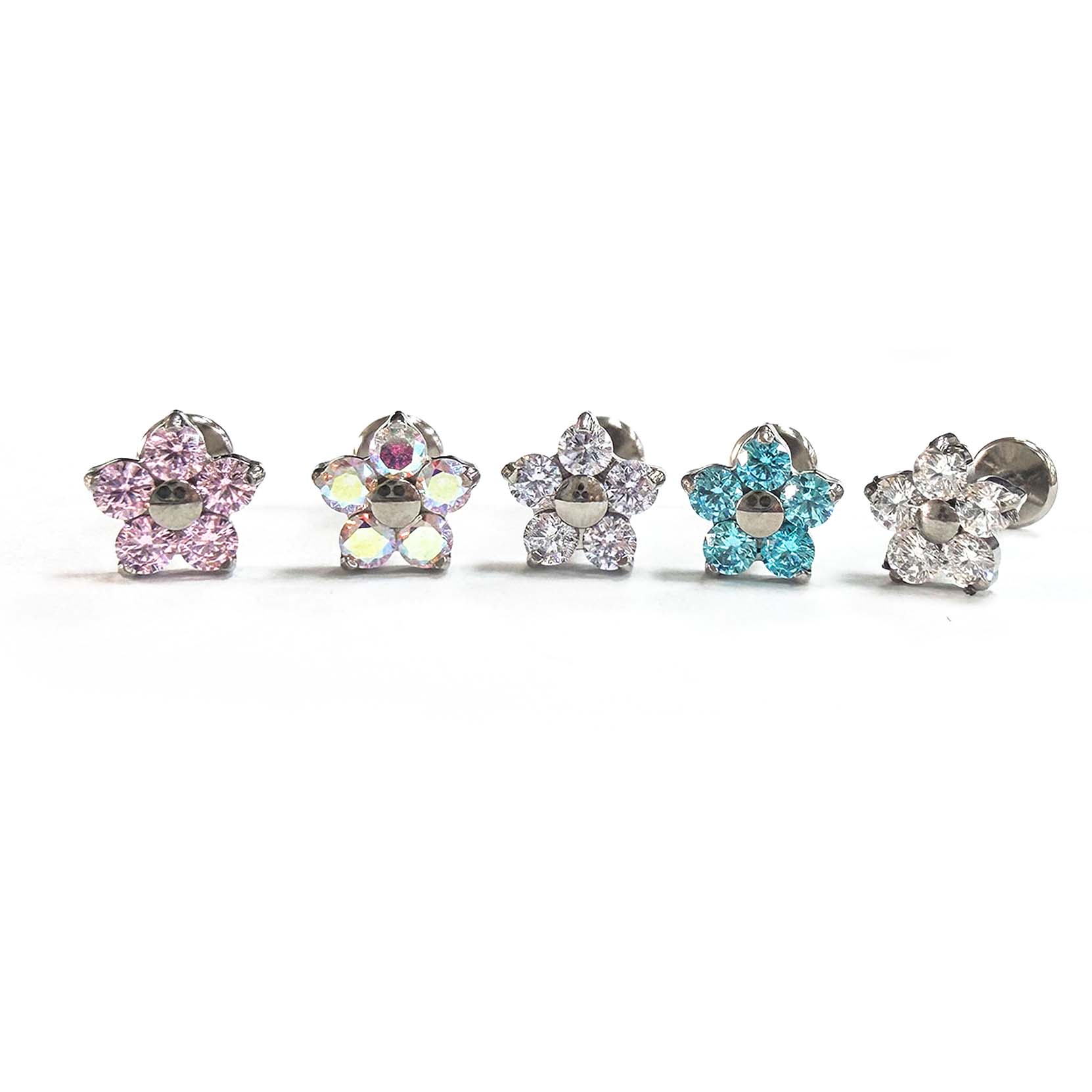 F136 Titanium 5-Round CZ Flower Ear Stud Helix Cartilage Piercing