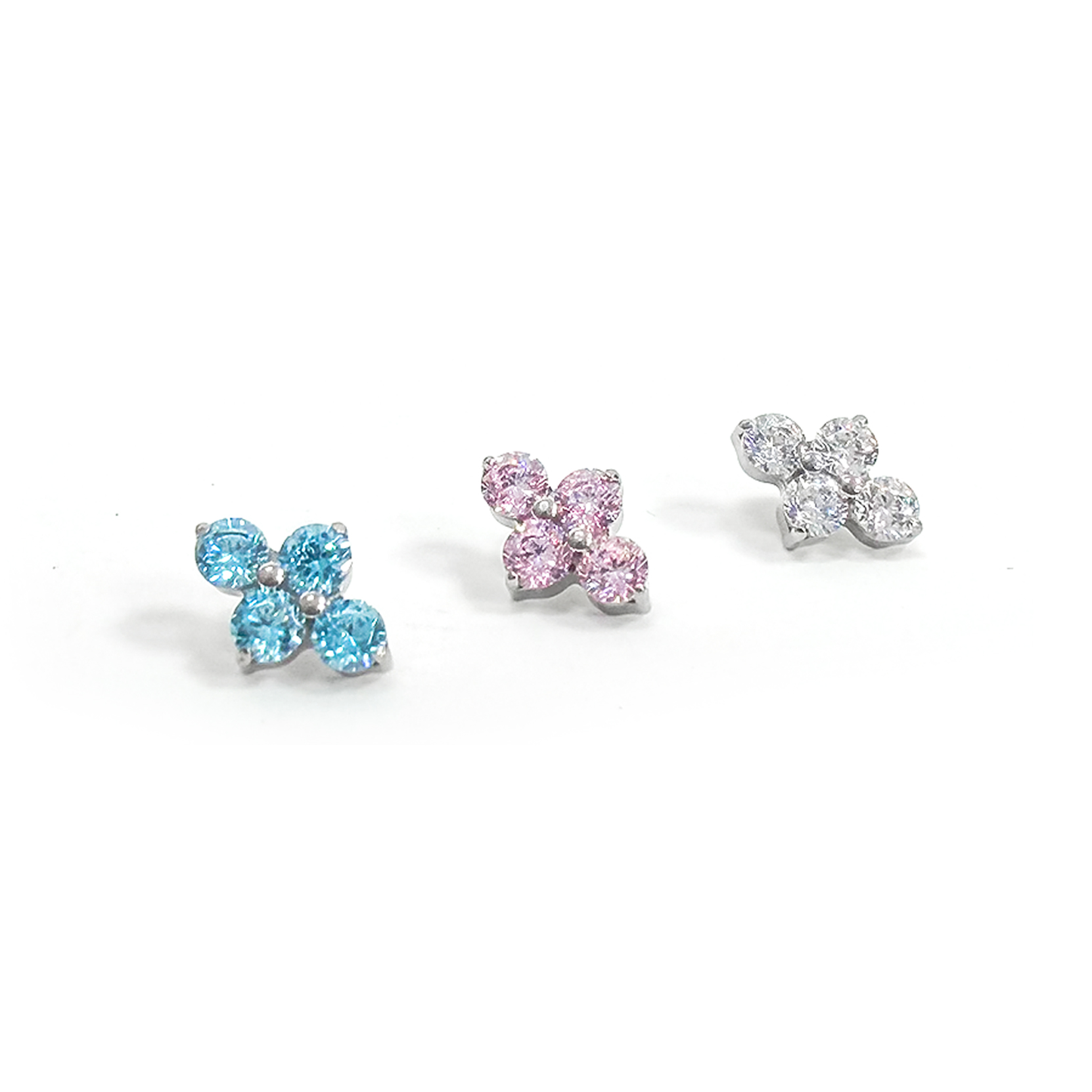 F136 Titanium Round CZ Clover Ear Stud Helix Cartilage Piercing
