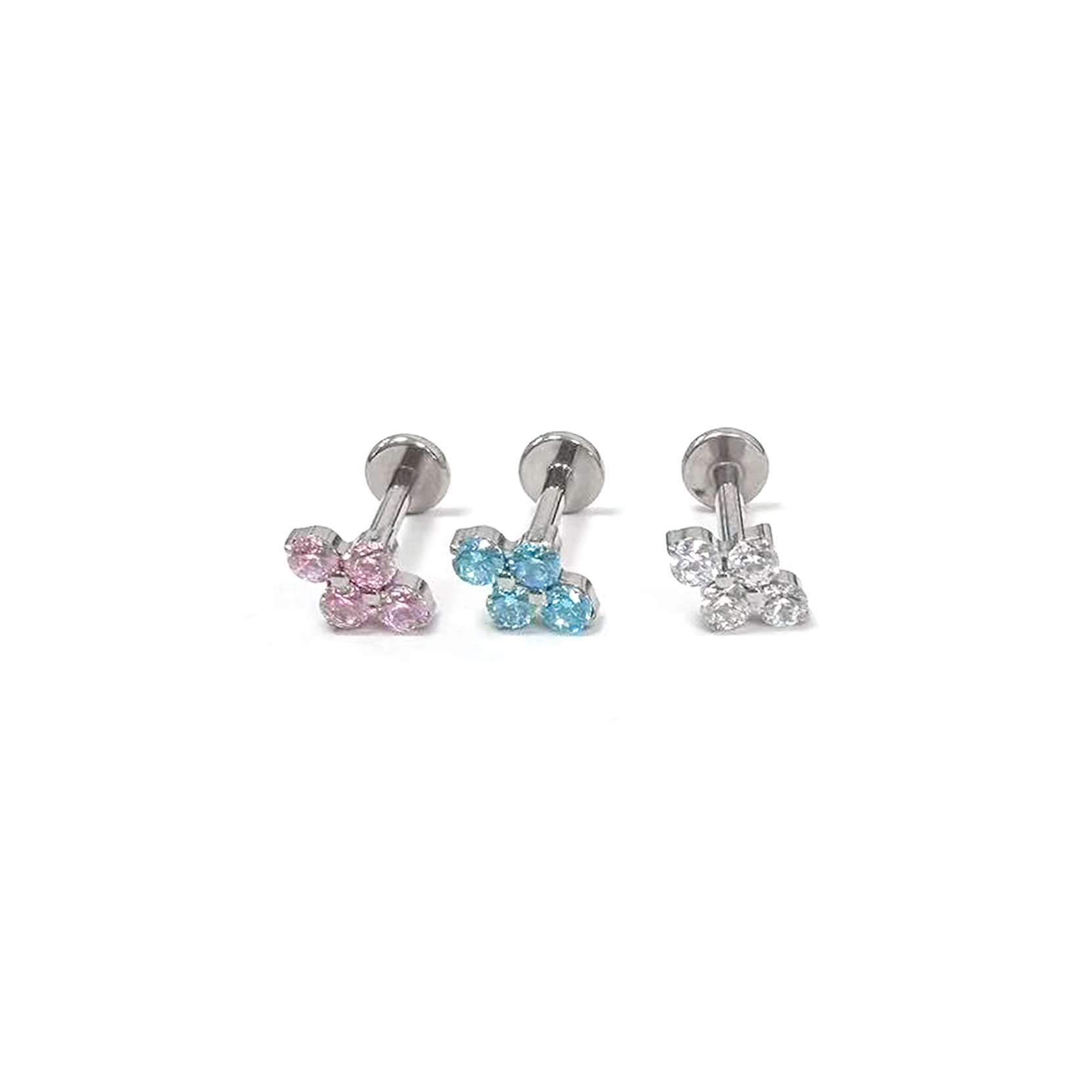 F136 Titanium Round CZ Clover Ear Stud Helix Cartilage Piercing