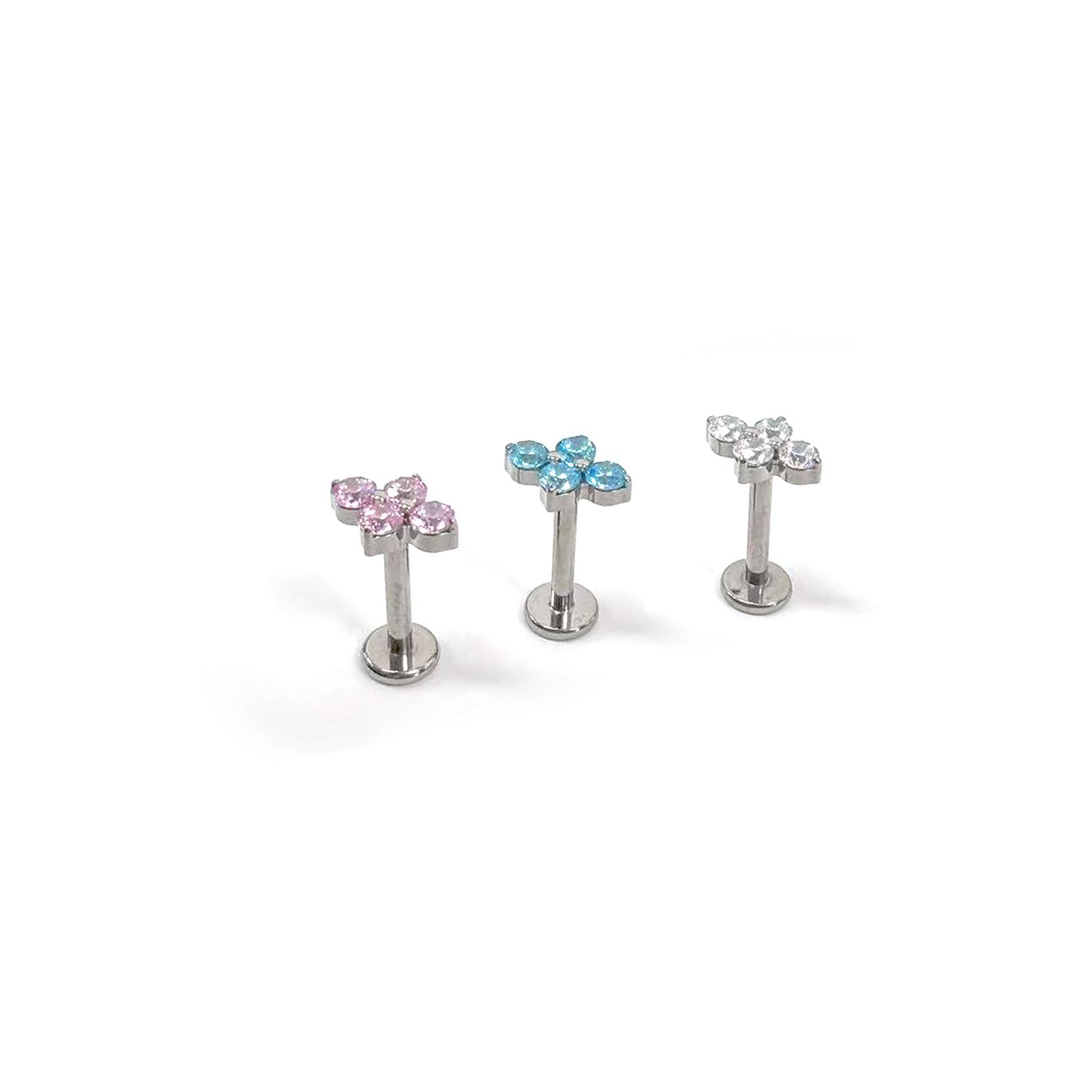 F136 Titanium Round CZ Clover Ear Stud Helix Cartilage Piercing