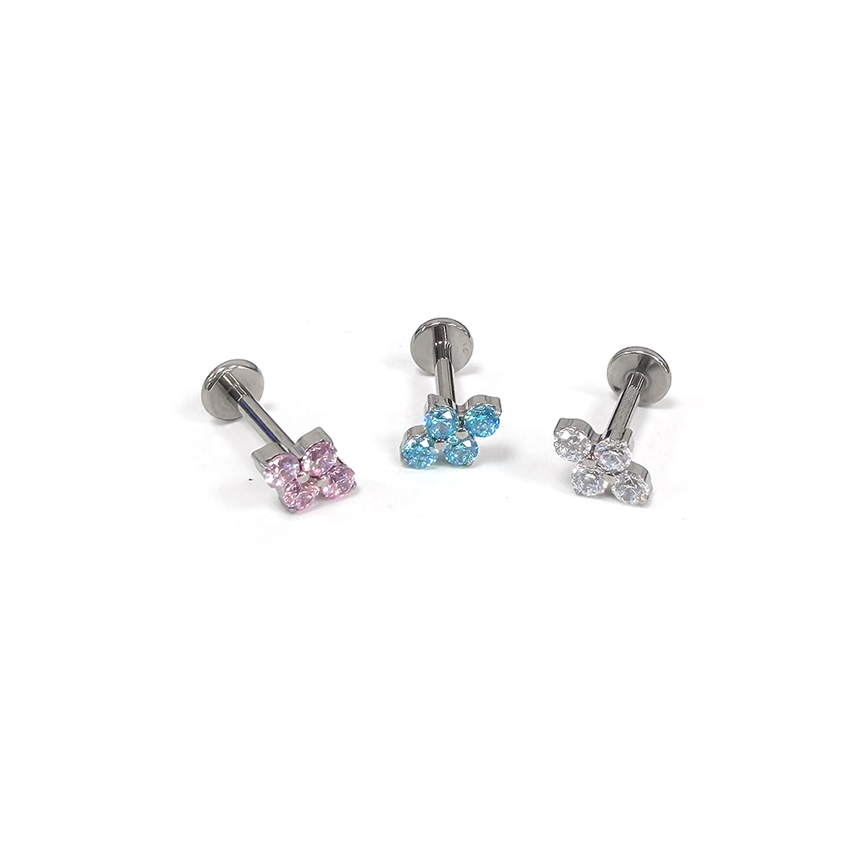 F136 Titanium Round CZ Clover Ear Stud Helix Cartilage Piercing