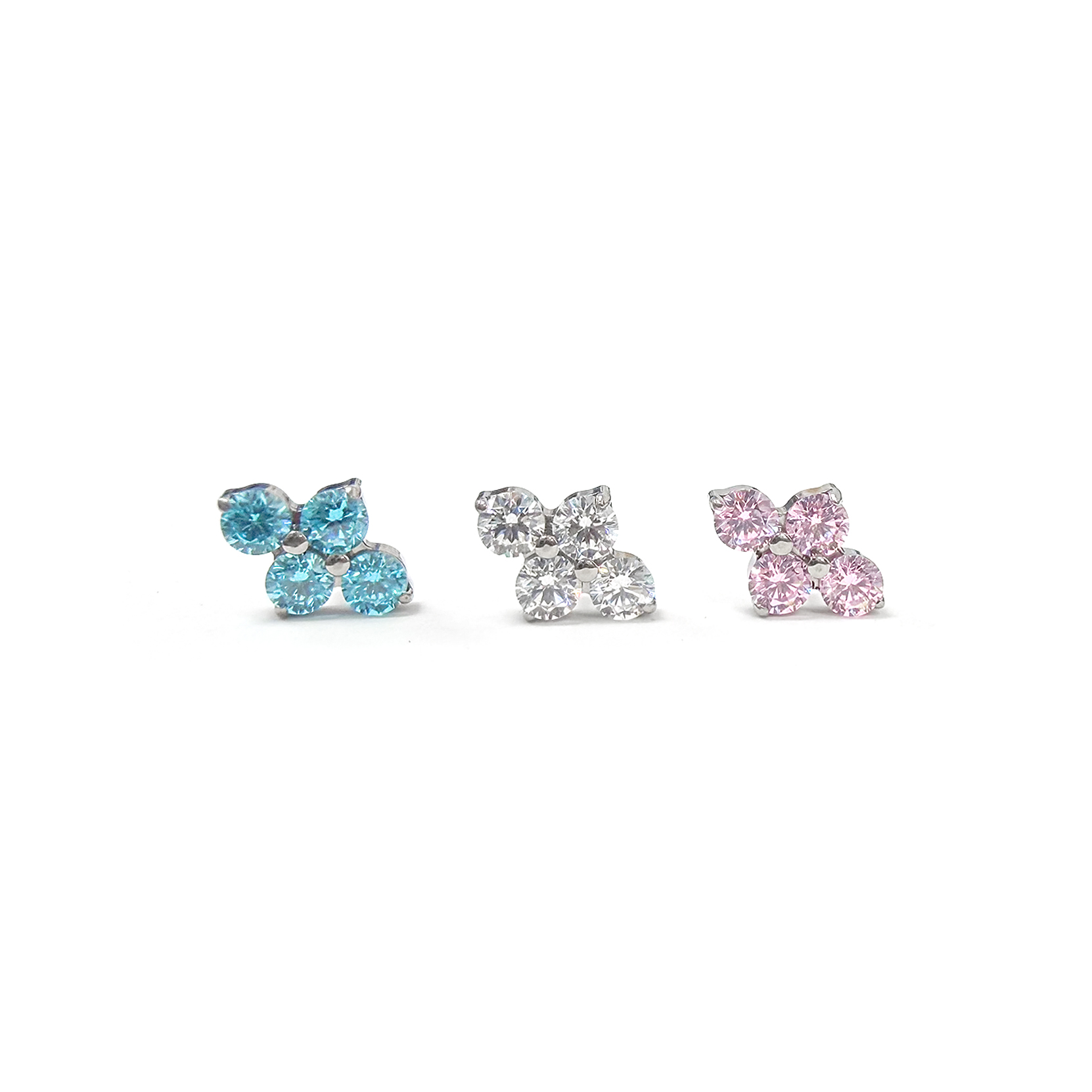 F136 Titanium Round CZ Clover Ear Stud Helix Cartilage Piercing