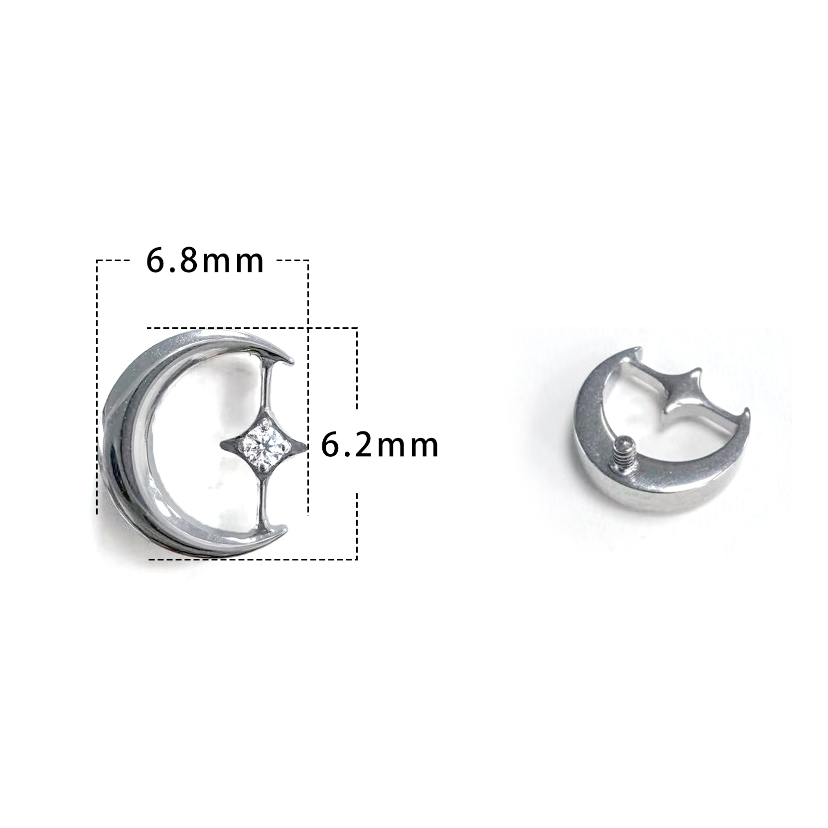 F136 Titanium Star & Moon Ear Stud Helix Cartilage Piercing