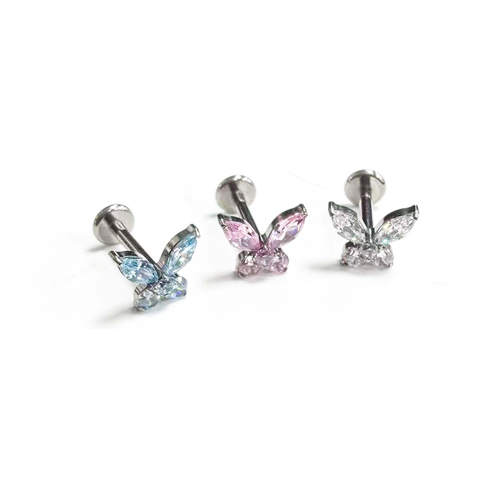 F136 Titanium 5-Stone Butterfly Ear Stud Helix Cartilage Piercing