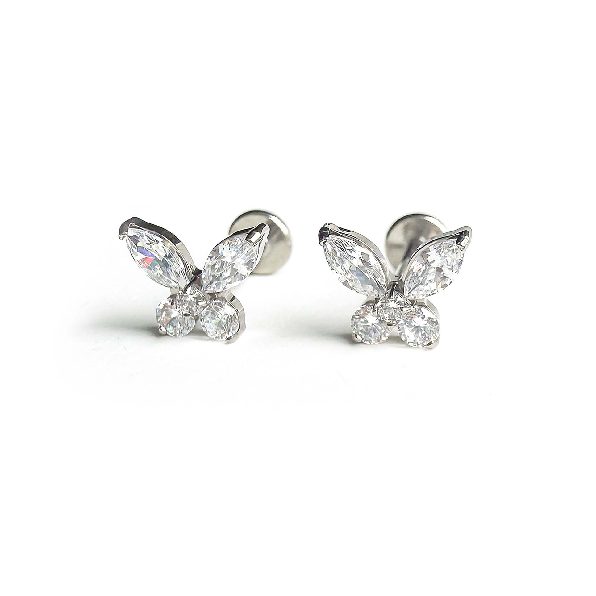 F136 Titanium 5-Stone Butterfly Ear Stud Helix Cartilage Piercing