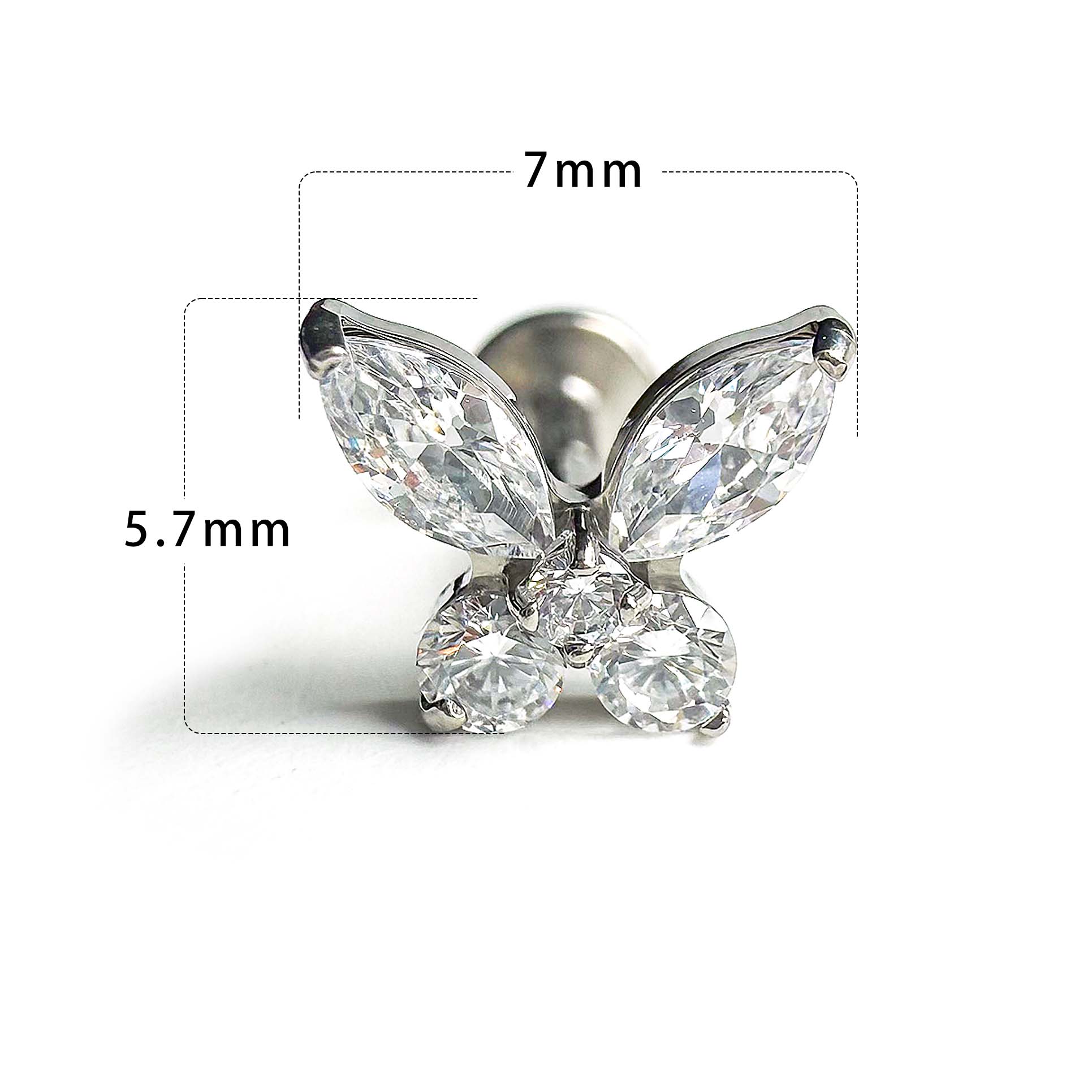 F136 Titanium 5-Stone Butterfly Ear Stud Helix Cartilage Piercing