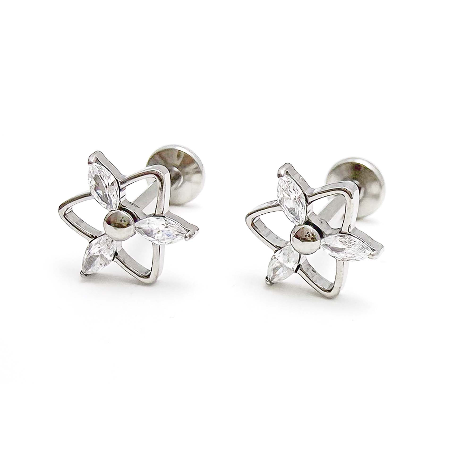 F136 Titanium Triangle Flower Ear Stud Helix Cartilage Piercing