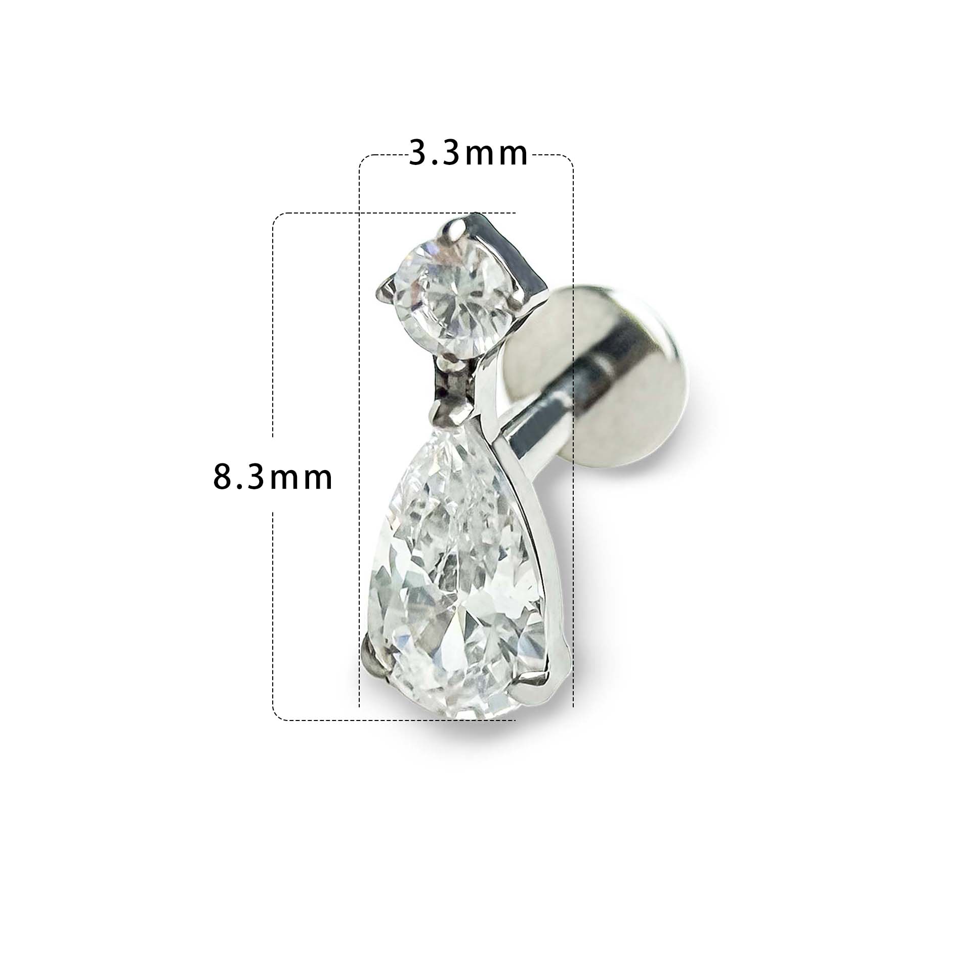 F136 Titanium CZ Teardrop Ear Stud Helix Cartilage Piercing