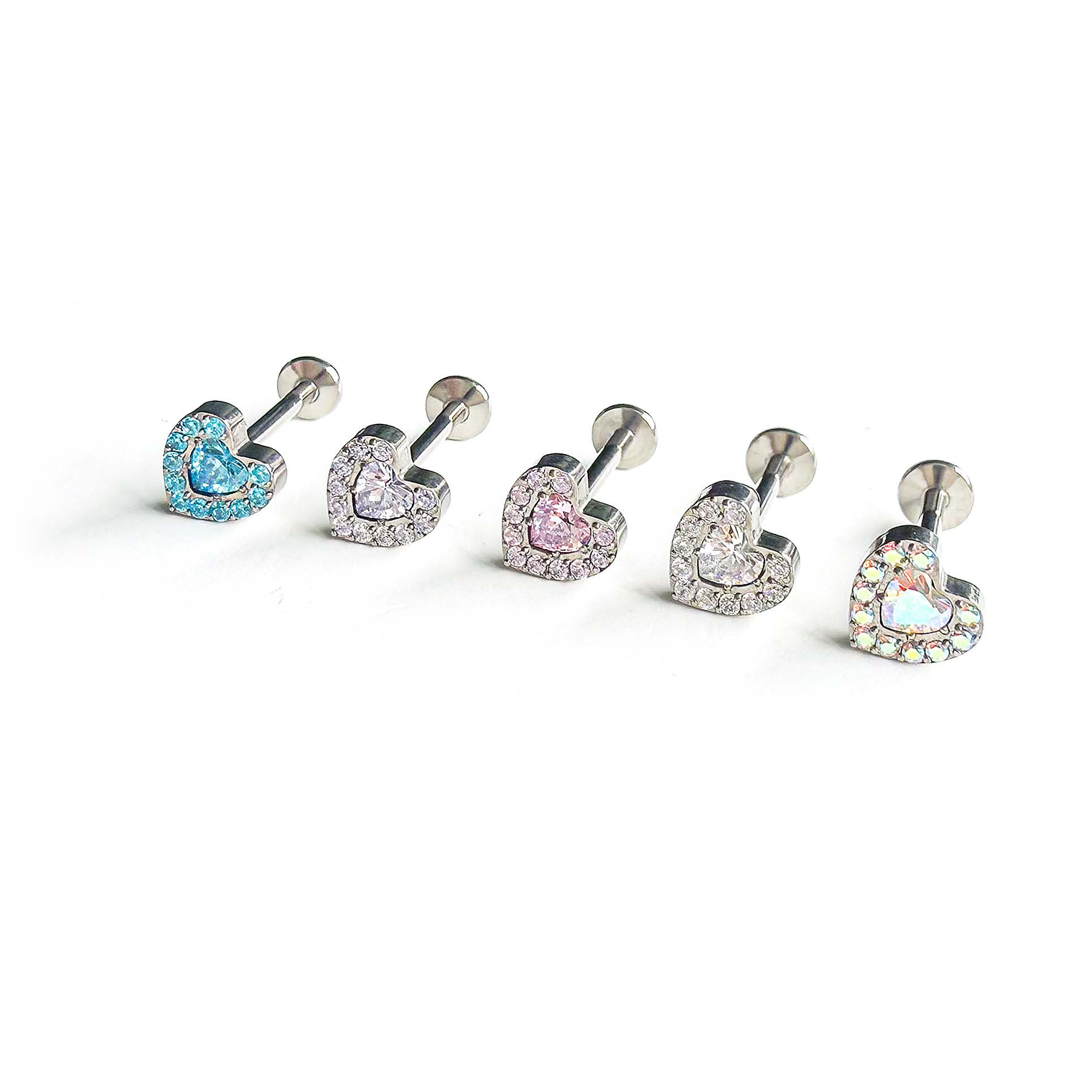 F136 Titanium Multicolor Heart Ear Stud Helix Cartilage Piercing