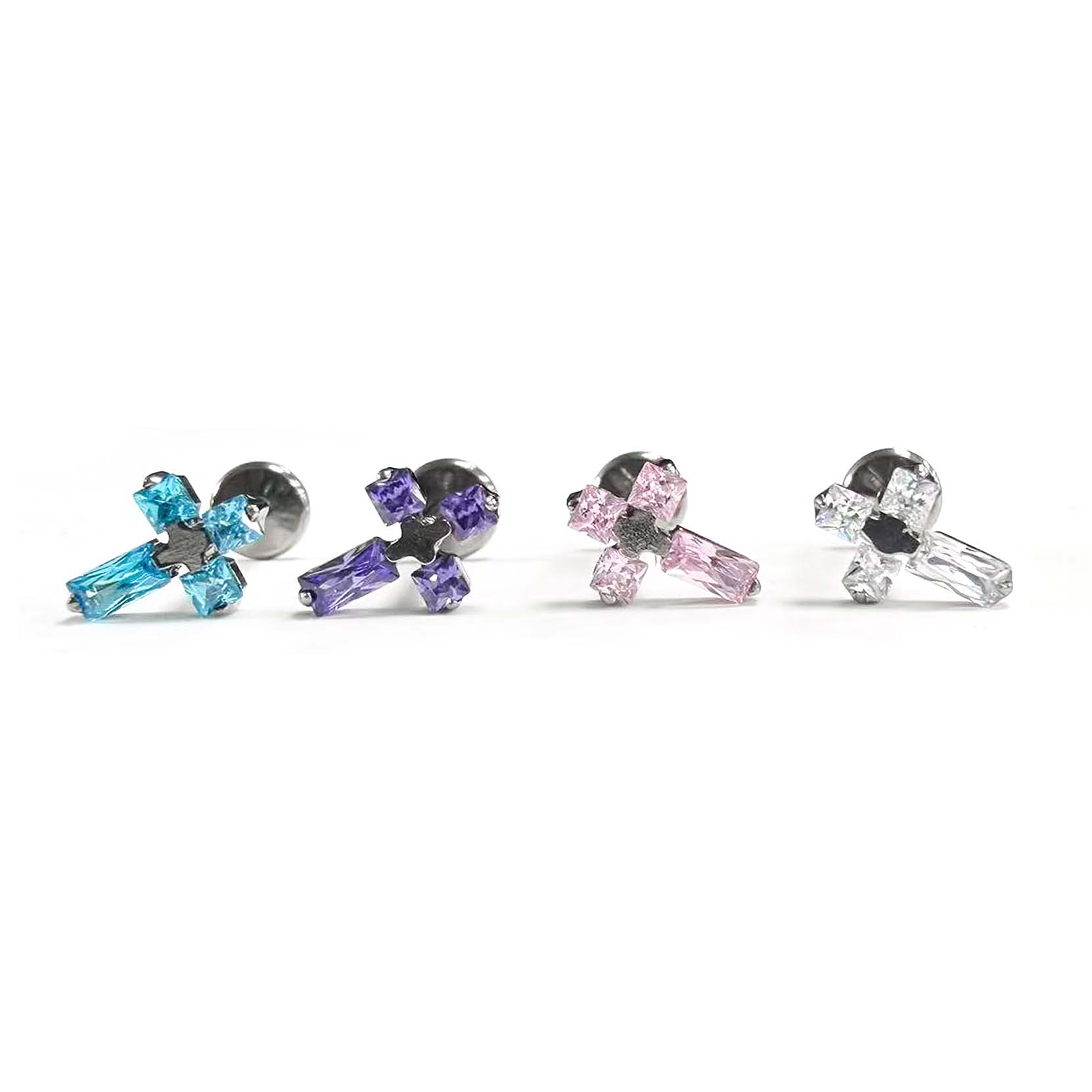 F136 Titanium Square CZ Cross Ear Stud Helix Cartilage Piercing
