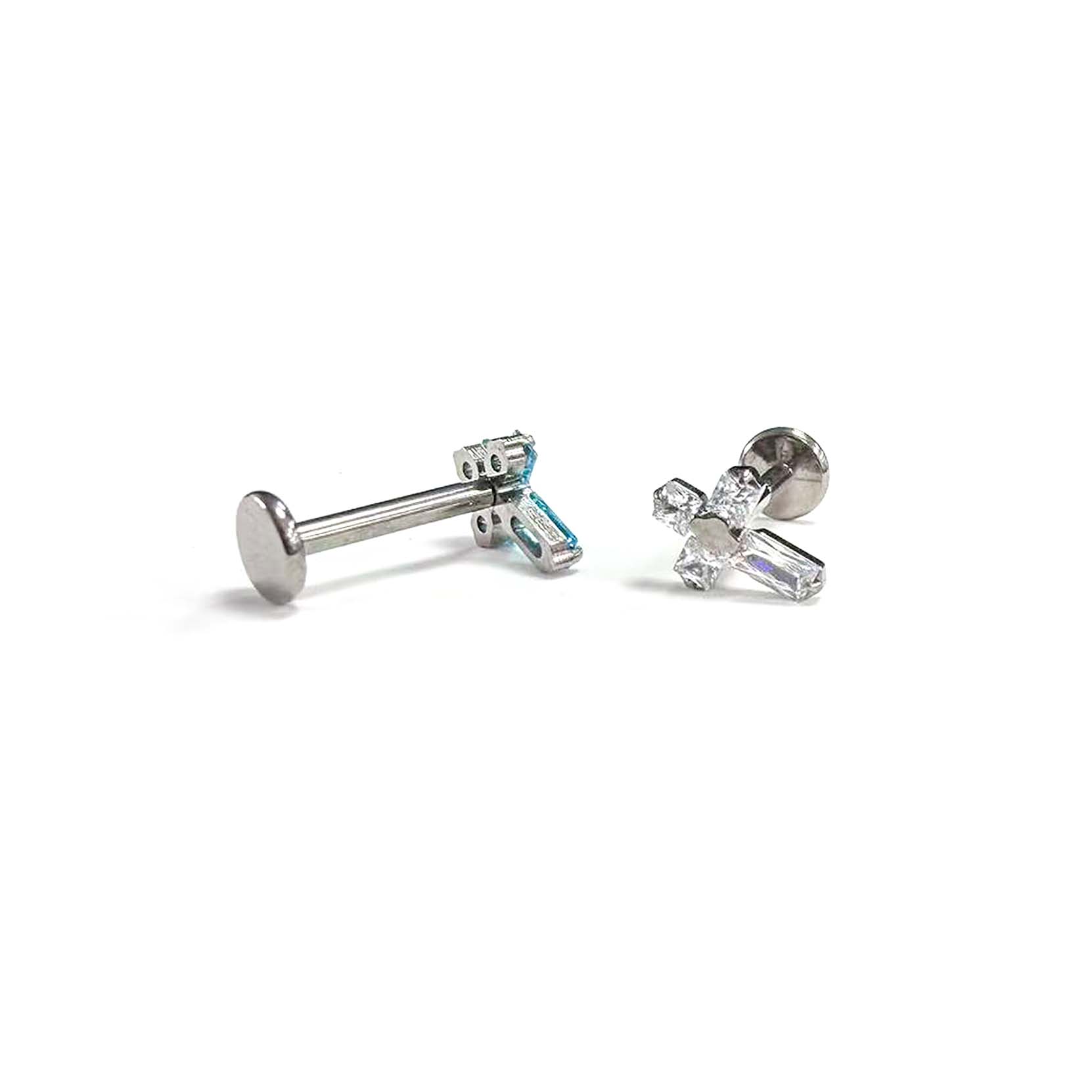 F136 Titanium Square CZ Cross Ear Stud Helix Cartilage Piercing