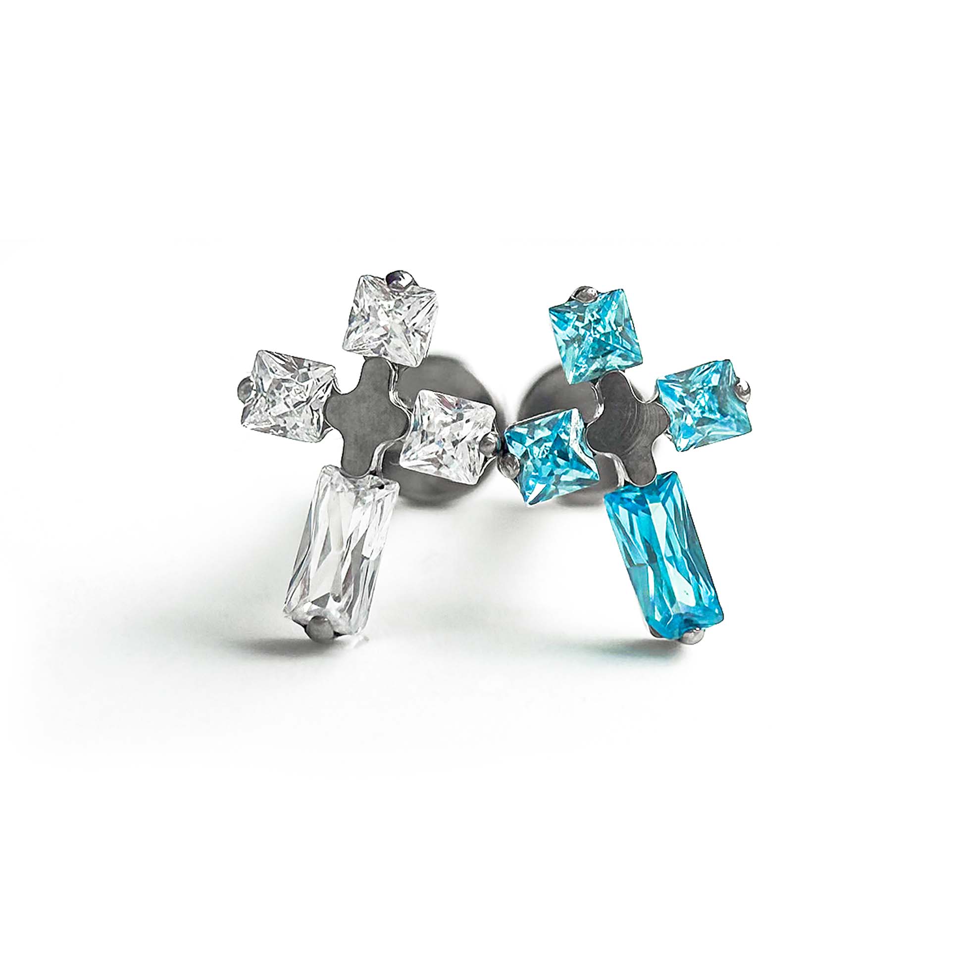 F136 Titanium Square CZ Cross Ear Stud Helix Cartilage Piercing