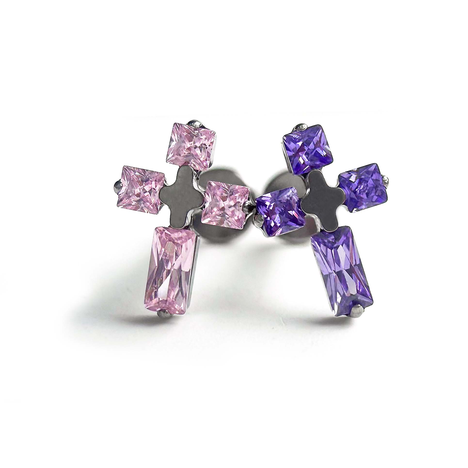 F136 Titanium Square CZ Cross Ear Stud Helix Cartilage Piercing