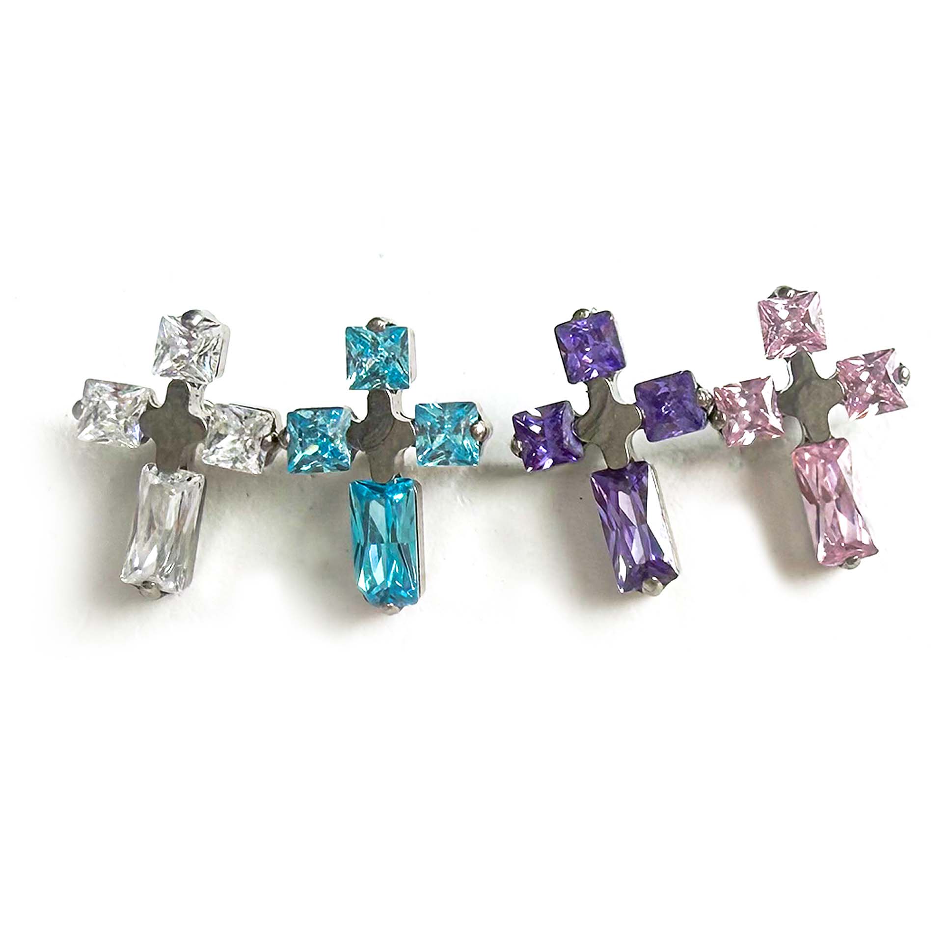 F136 Titanium Square CZ Cross Ear Stud Helix Cartilage Piercing