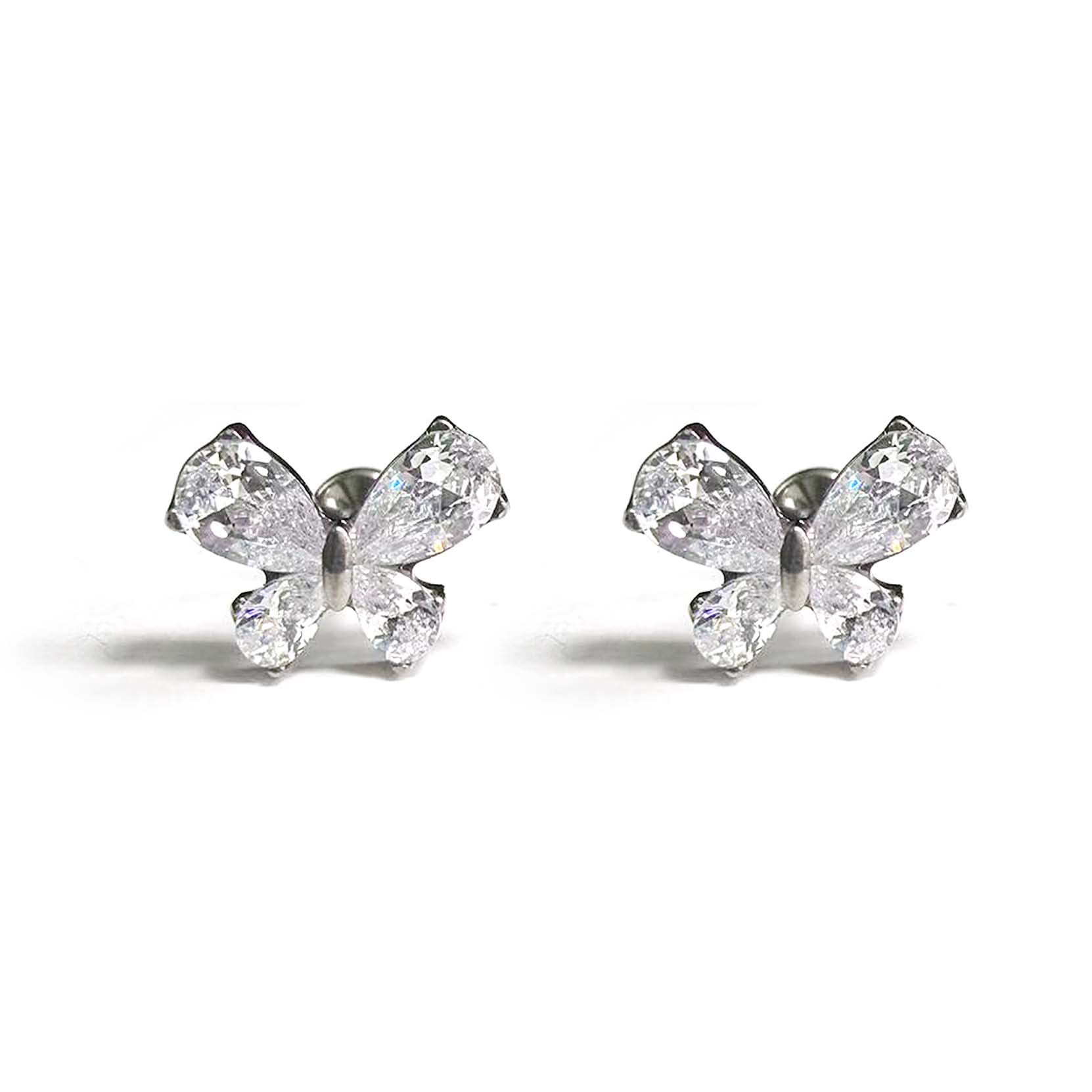 F136 Titanium Teardrop Butterfly Ear Stud Helix Cartilage Piercing