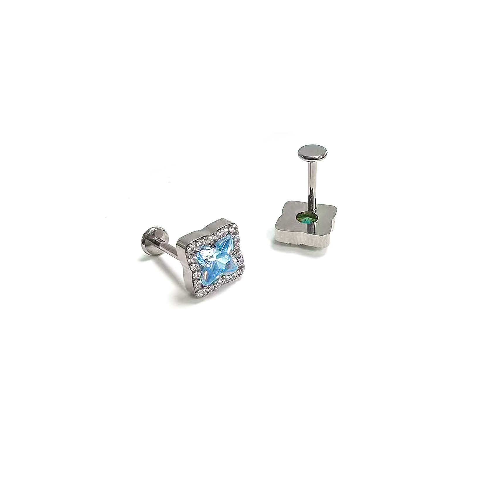 F136 Titanium Paved Clover Ear Stud Helix Cartilage Piercing
