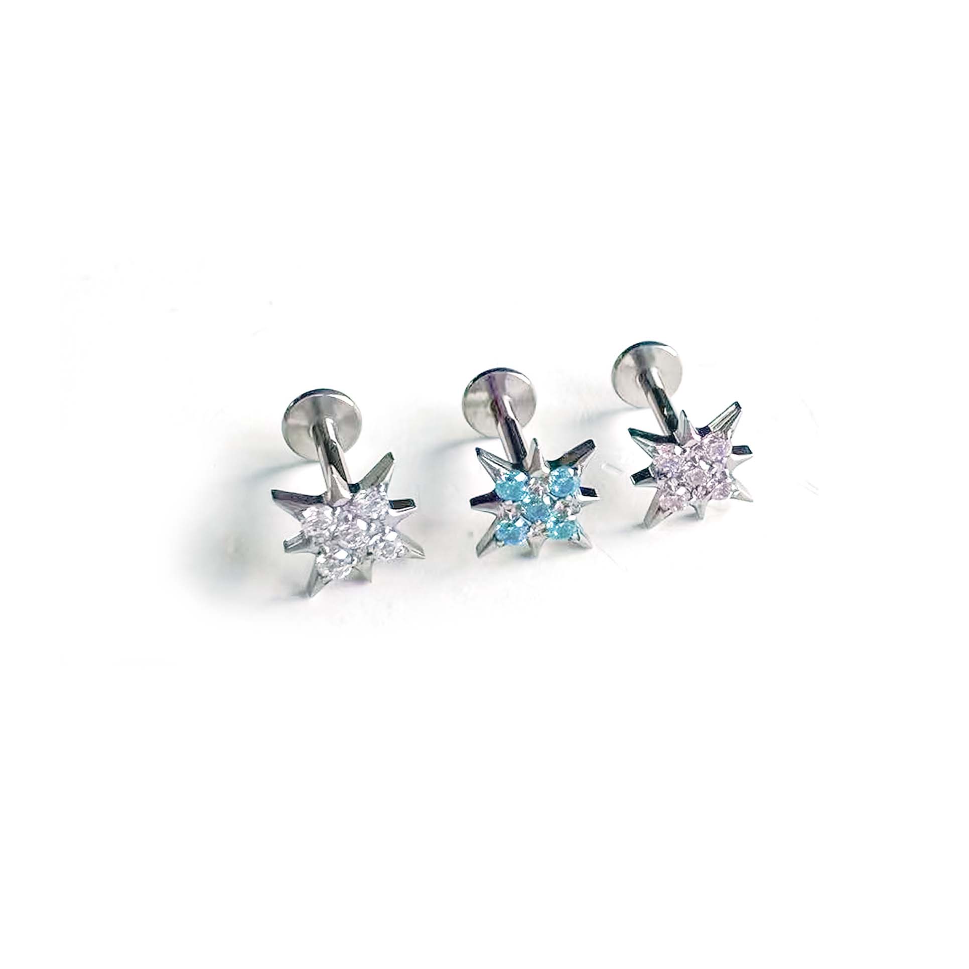 F136 Titanium 5-Stone 8-Point Star Ear Stud Helix Cartilage Piercing
