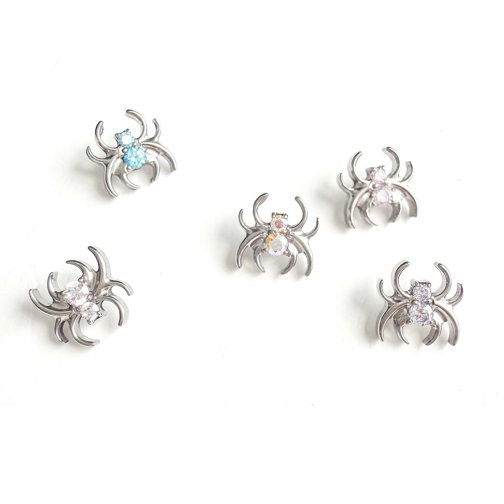 F136 Titanium 2-Stone Spider Ear Stud Helix Cartilage Piercing