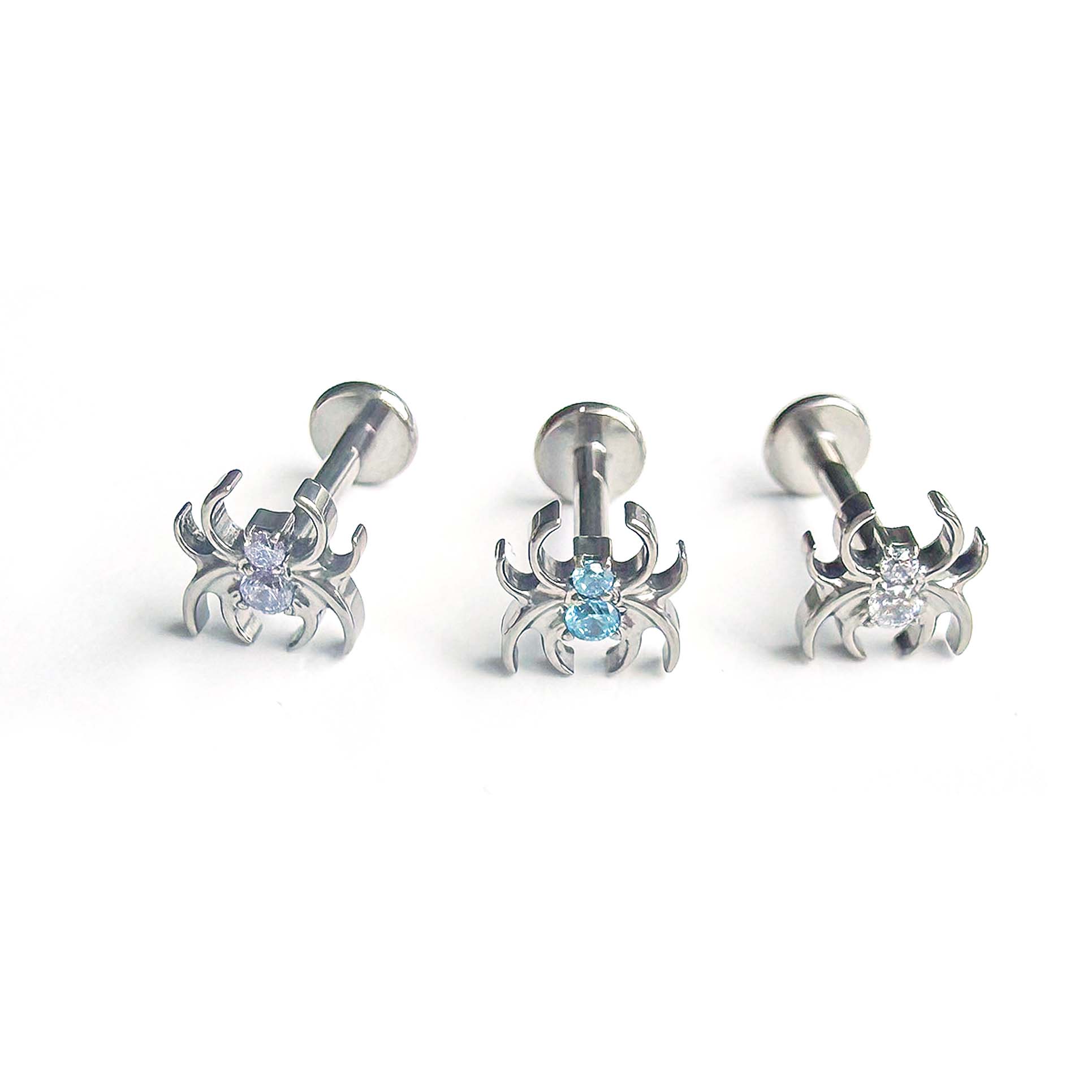 F136 Titanium 2-Stone Spider Ear Stud Helix Cartilage Piercing