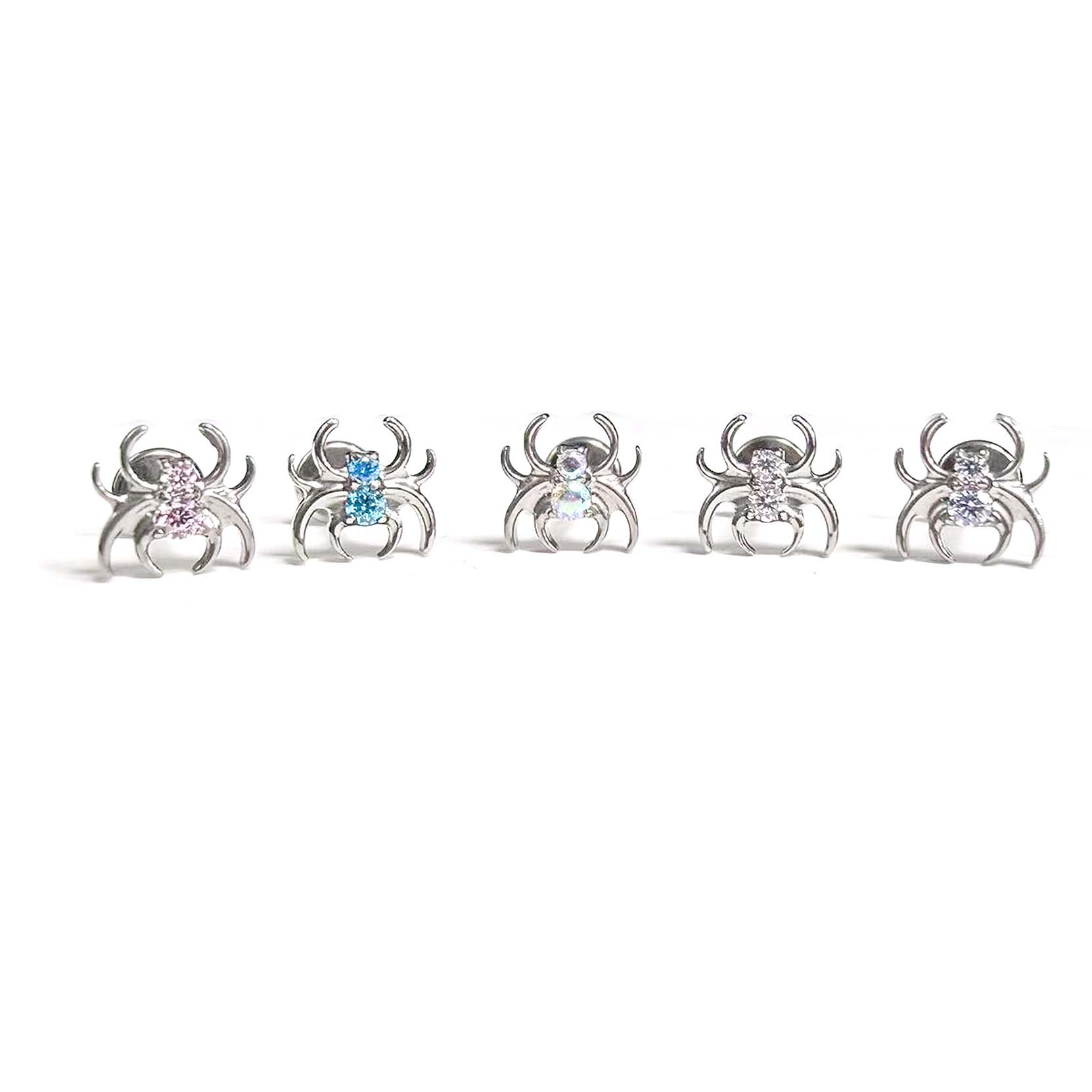 F136 Titanium 2-Stone Spider Ear Stud Helix Cartilage Piercing