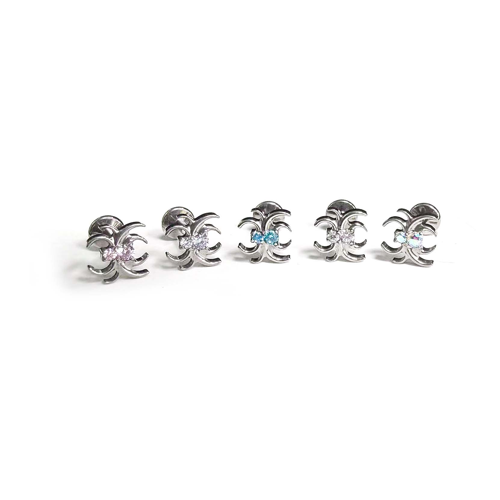 F136 Titanium 2-Stone Spider Ear Stud Helix Cartilage Piercing