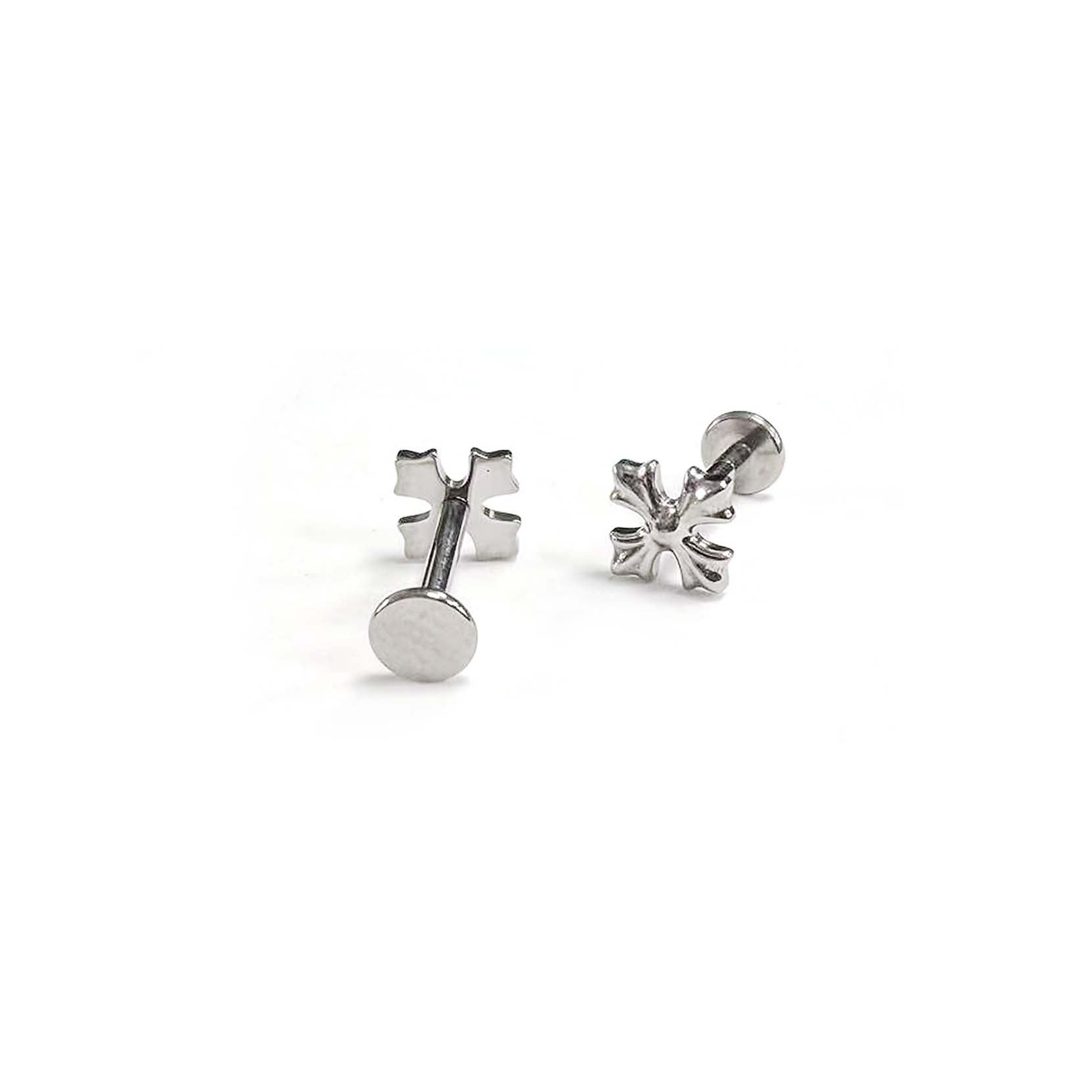 F136 Titanium Chrome Heart Cross No.2 Ear Stud Helix Cartilage Piercing