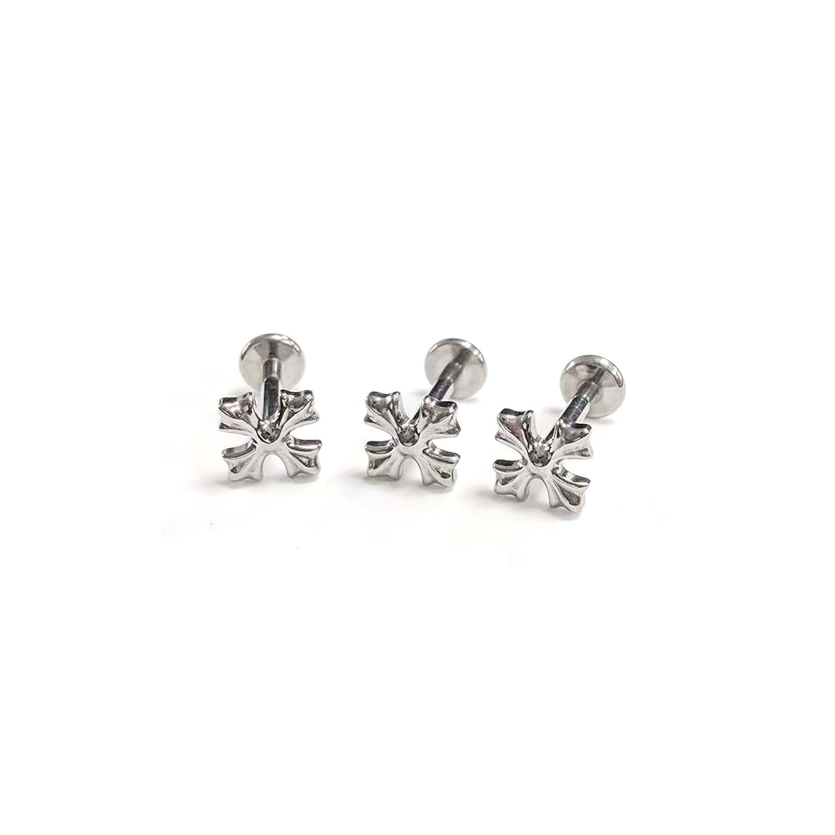 F136 Titanium Chrome Heart Cross No.2 Ear Stud Helix Cartilage Piercing