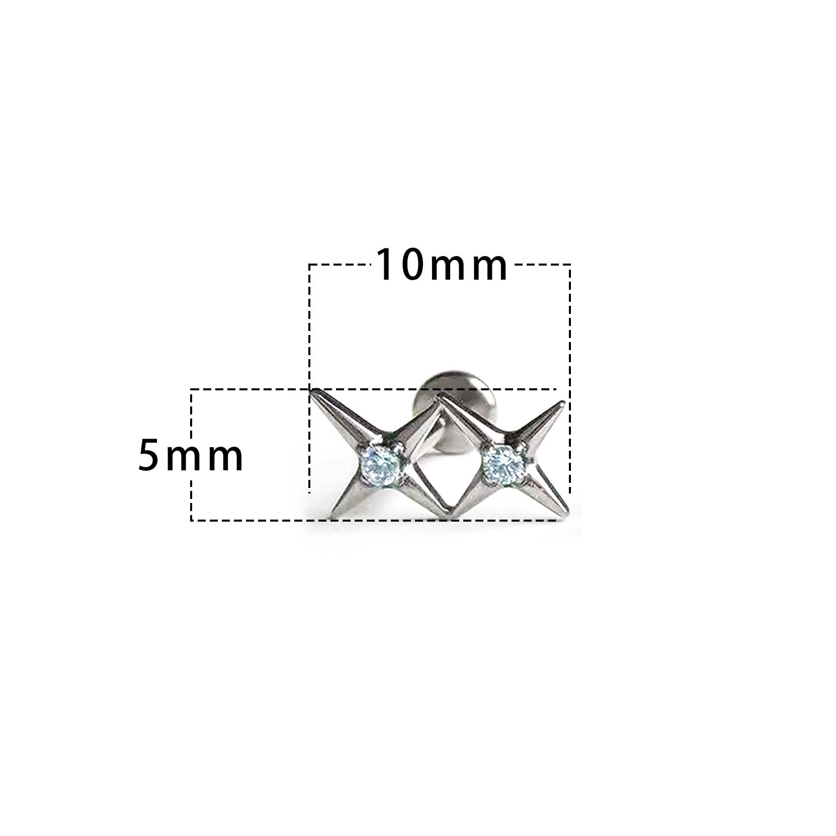 F136 Titanium Twin Star Ear Stud Helix Cartilage Piercing